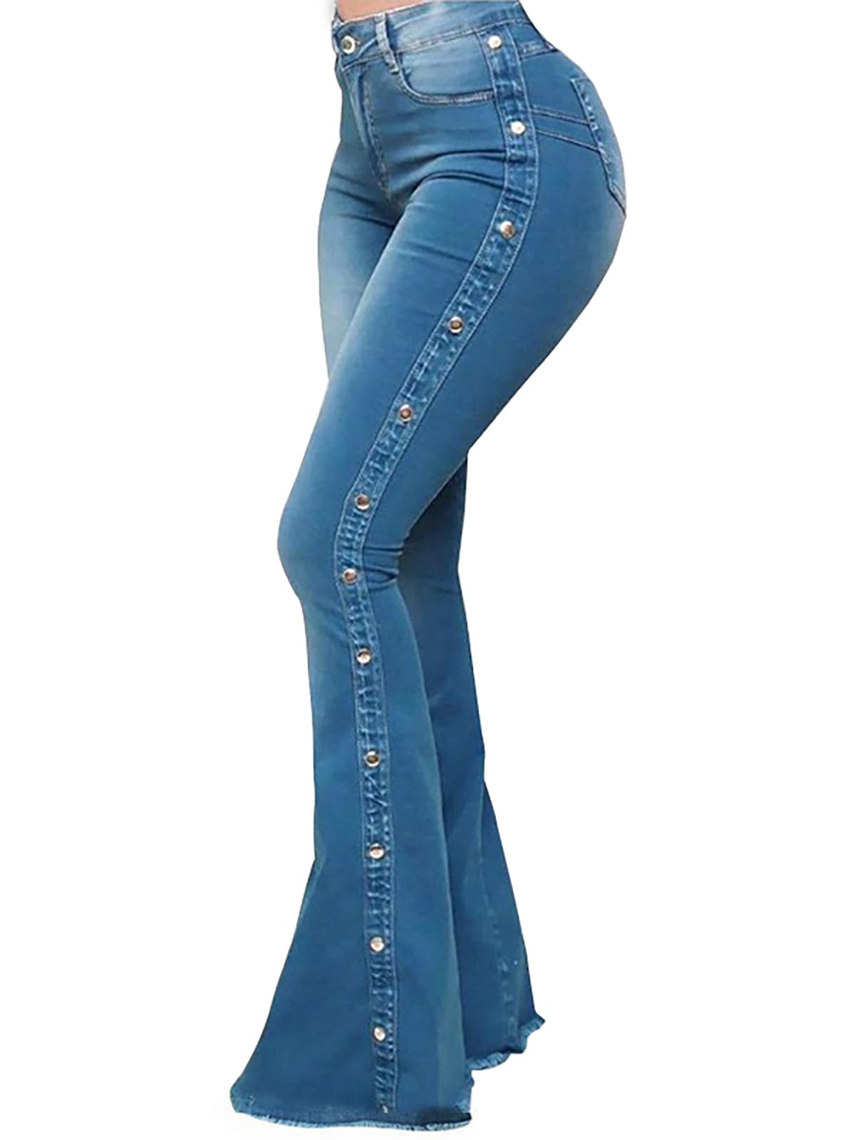 Women's High Waisted Flare Jeans - Stretch Bell Bottom Pants with Pockets for Casual Outfits