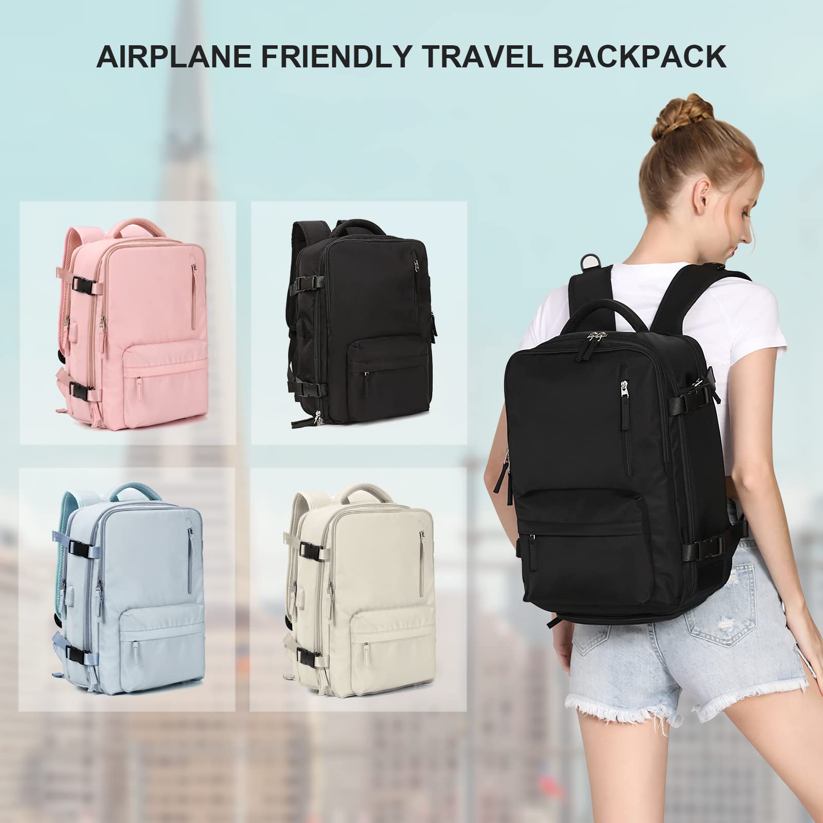 TSA Approved Underseat Carry On Backpack for Women - 14 Inch Laptop Travel Backpack, Cabin Bag Airplane Personal Item, Business Casual Work & Weekend Getaway - Compact Black Hand Luggage for Flights