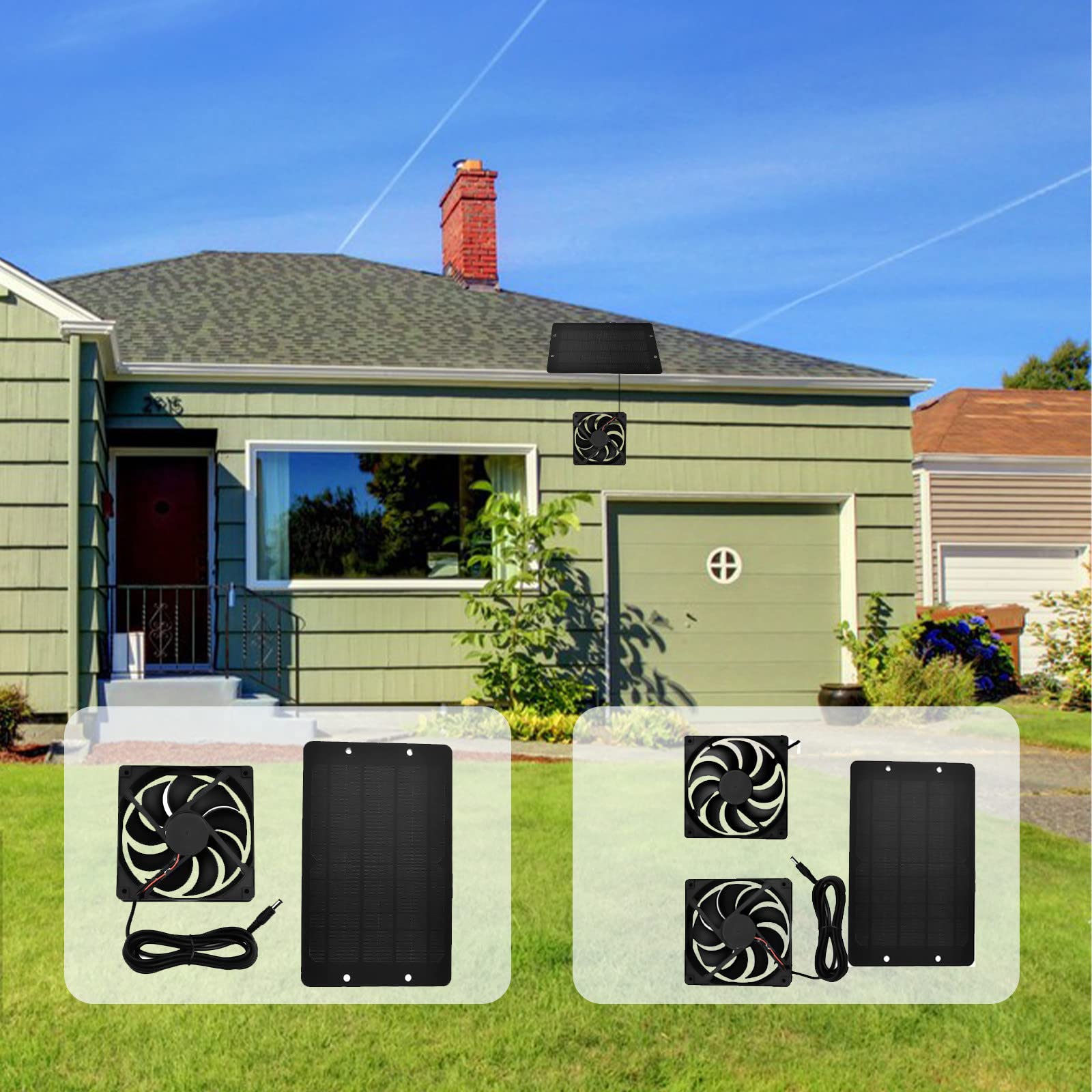 TZNBGO 10W Solar Panel Fan Kit - Waterproof Portable Outdoor Solar Exhaust Ventilation Fan with Dual Fans | Perfect for Dog Houses, Greenhouses, Window Ventilation, Sheds & RV Cooling | Solar Powered Air Circulation System