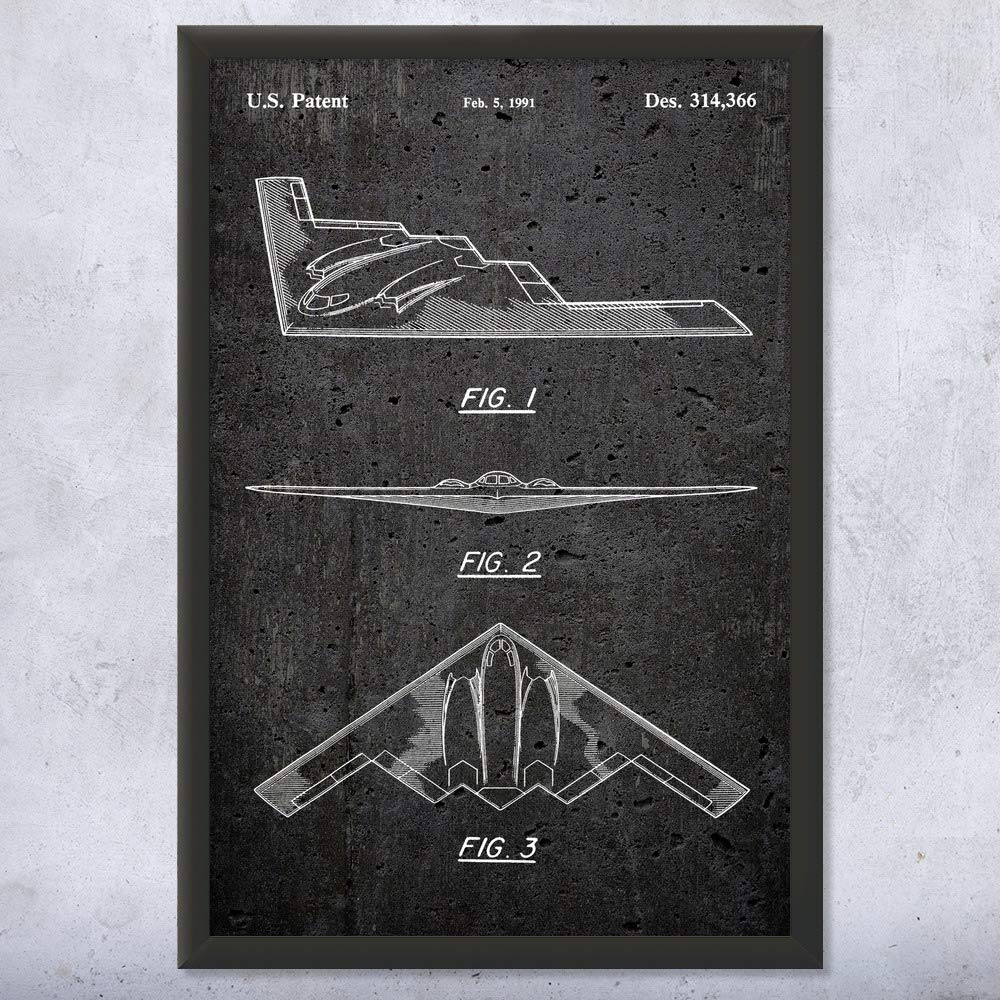 B-2 Stealth Bomber Framed Print - Authentic Air Force Artwork, Perfect Pilot Gift & Military Decor - Aviation Enthusiast Present with Detailed Blueprint Design on Dark Concrete Background (11x14 Inches) - Ideal for Man Cave, Office Decor, or Military Memorabilia Collection