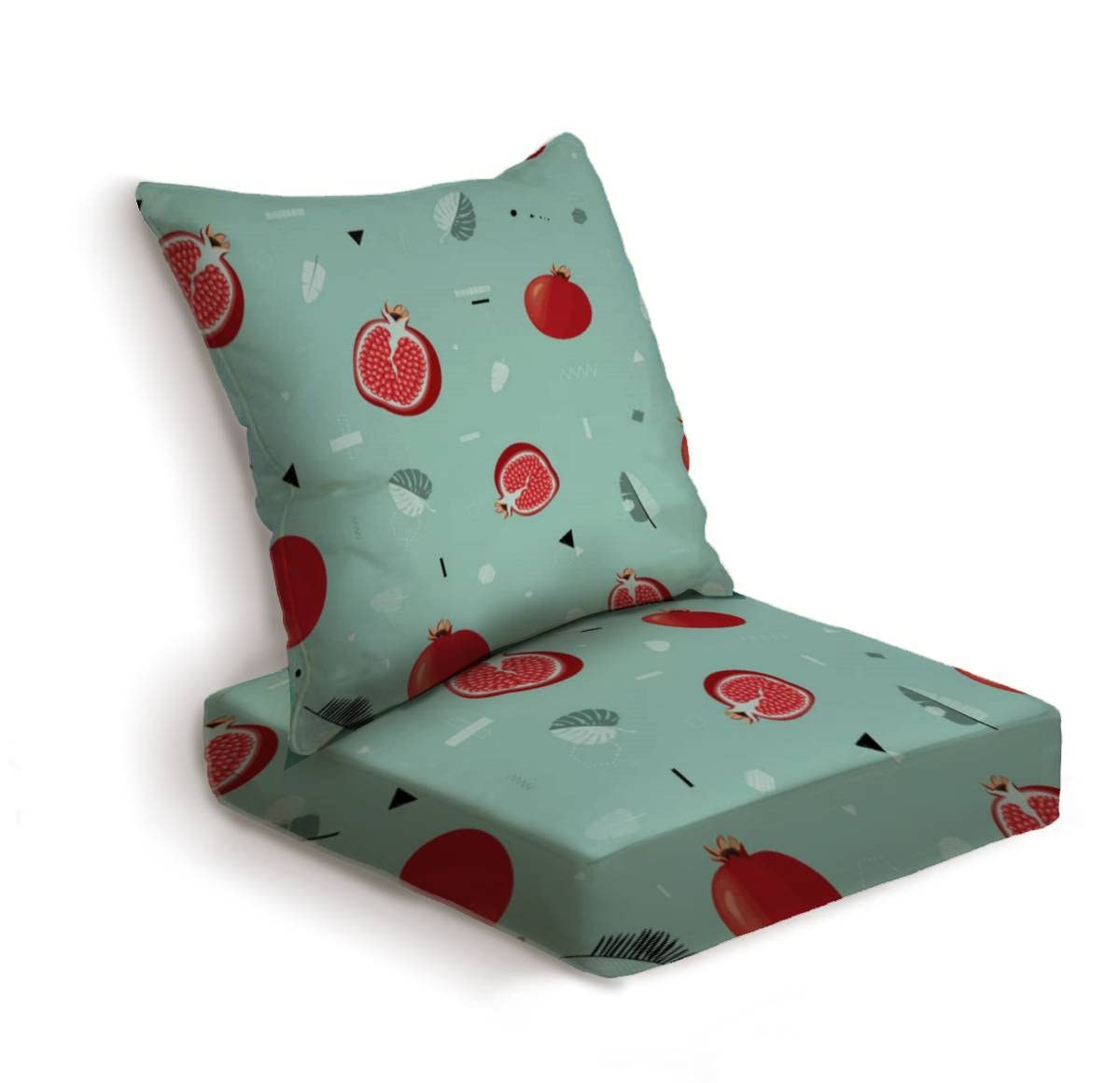 2-Piece Outdoor Deep Seat Cushion Set - Pomegranate Red Modern Seamless Patio Furniture Cushions for Lounge Chairs & Conversation Sets - Water Resistant Replacement Seat Cushions for Deck, Poolside & Garden Relaxation