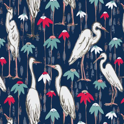 Beautiful White Cranes on Navy Blue Greeting Card - Elegant Handmade Stationery for Birthday, Wedding & Thank You Notes