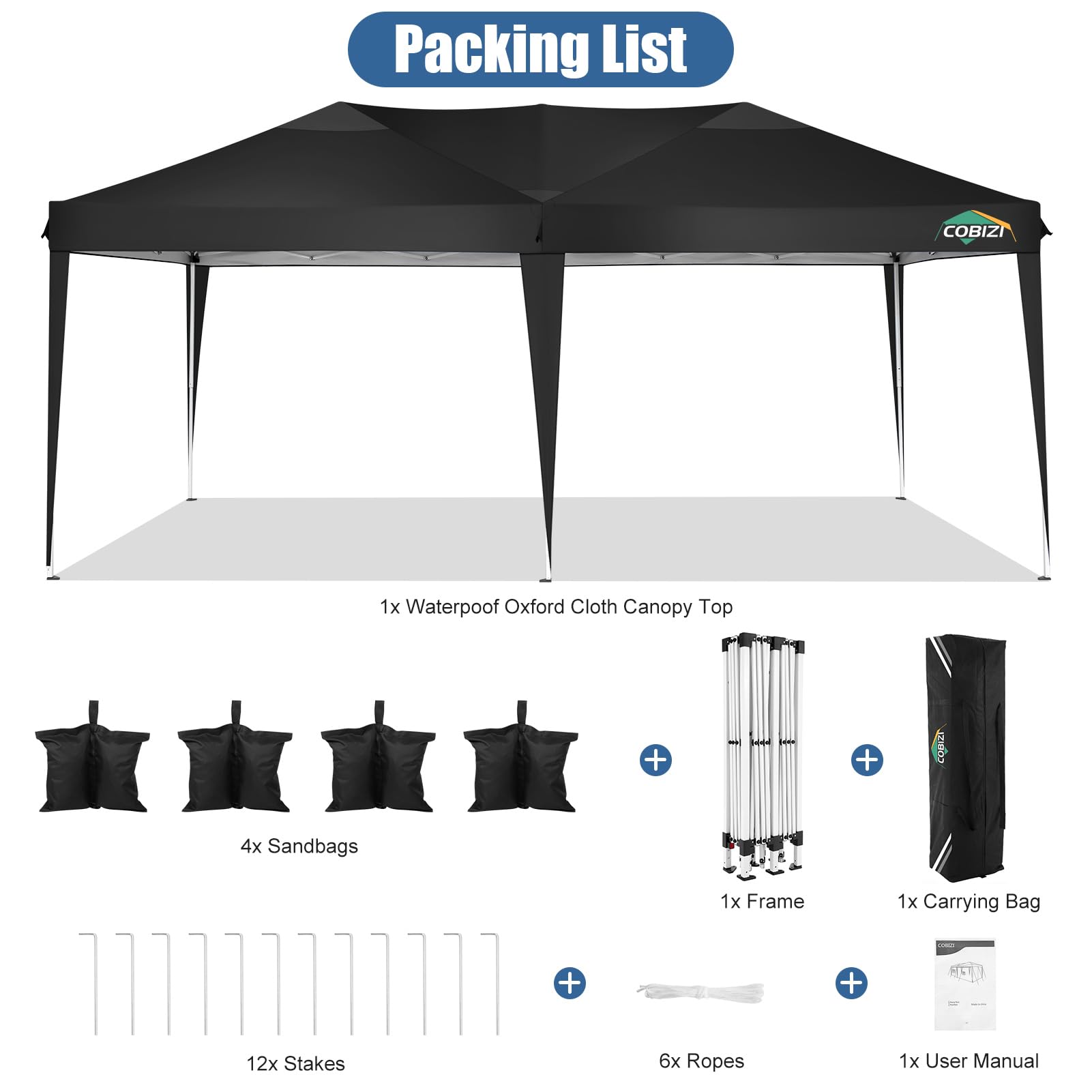 COBIZI 10x20ft Pop Up Canopy Tent - Waterproof Instant Shelter for Outdoor Events, Weddings, Parties & Commercial Use | Portable Gazebo for Backyard, Camping & Car Protection | Easy Setup Commercial Canopy