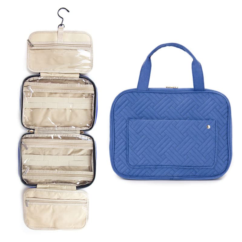 Waterproof Hanging Toiletry Bag for Travel - Portable Cosmetic Organizer with Hook for Makeup, Shampoo & Toiletries | Perfect for Camping, Gym & Business Trips (Blue)