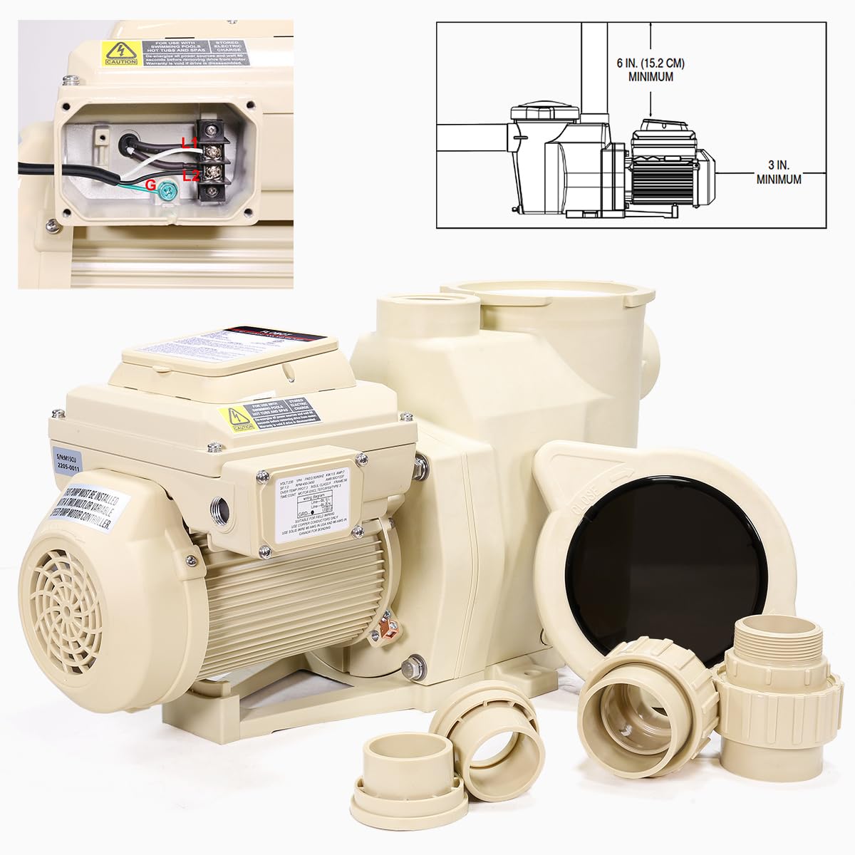 XtremepowerUS 3.0HP Variable Speed Pool Pump - High Flow In-Ground Swimming Pool Pump with 1.5” & 2” Adapters, Energy Star Certified 230V for Efficient Water Circulation & Cost Savings