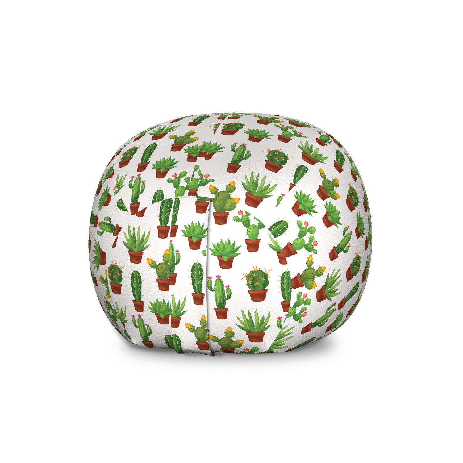 Ambesonne Large Cactus Toy Storage Bag Chair - Abstract Floral Pattern with Vases, Washable Stuffed Animal Organizer for Kids Room, Nursery or Playroom - Green Brown Marigold Design for Home Decor & Organization