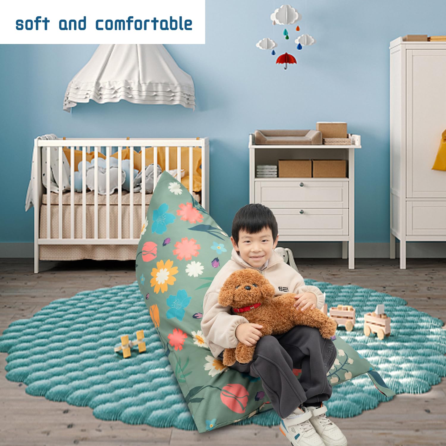LOLOMLO Extra Large Stuffed Animal Storage Bean Bag Chair Cover - 52