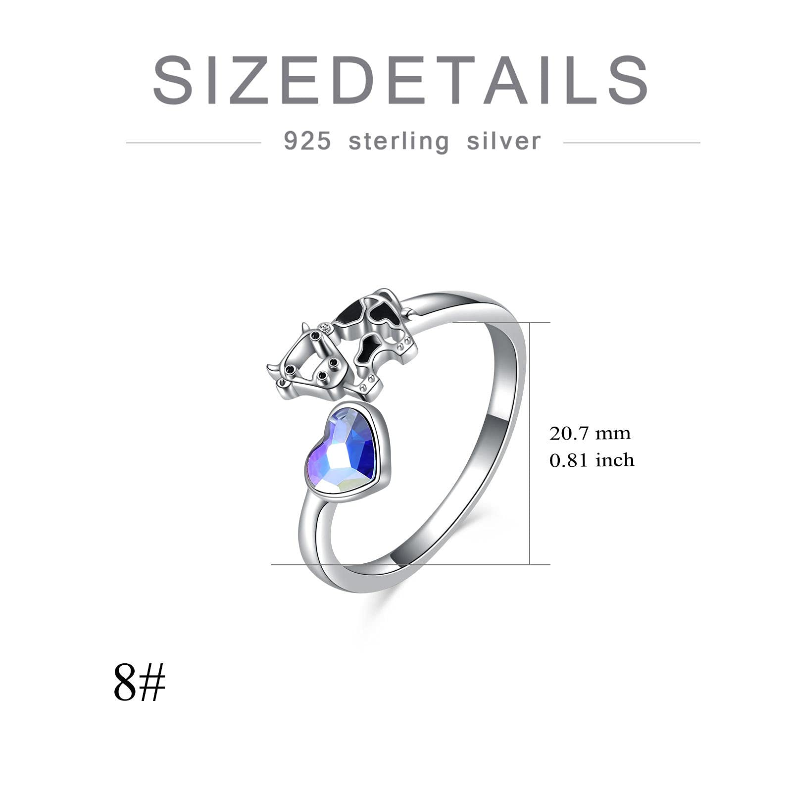 WINNICACA Sterling Silver Cow & Butterfly Ring for Women - Elegant Jewelry Gift for Mother's Day, Graduation, Birthday (Teens, Girls, Mom, Daughter, Sister, Wife, Best Friend) - Perfect for Everyday Wear, Special Occasions & Gift Giving
