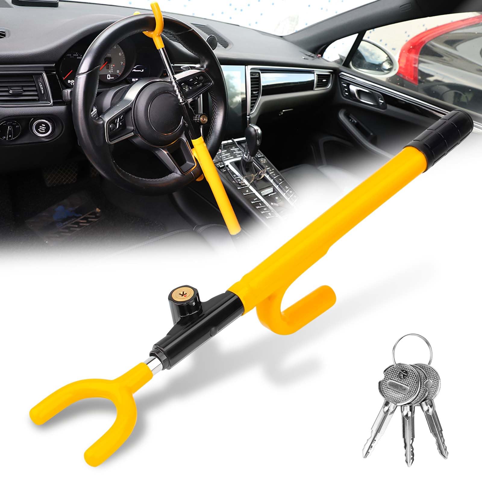 Mirunny Adjustable Steering Wheel Lock Anti-Theft Device for Cars, Trucks, Vans & SUVs - Heavy Duty Vehicle Security Protection for Parking & Travel Safety