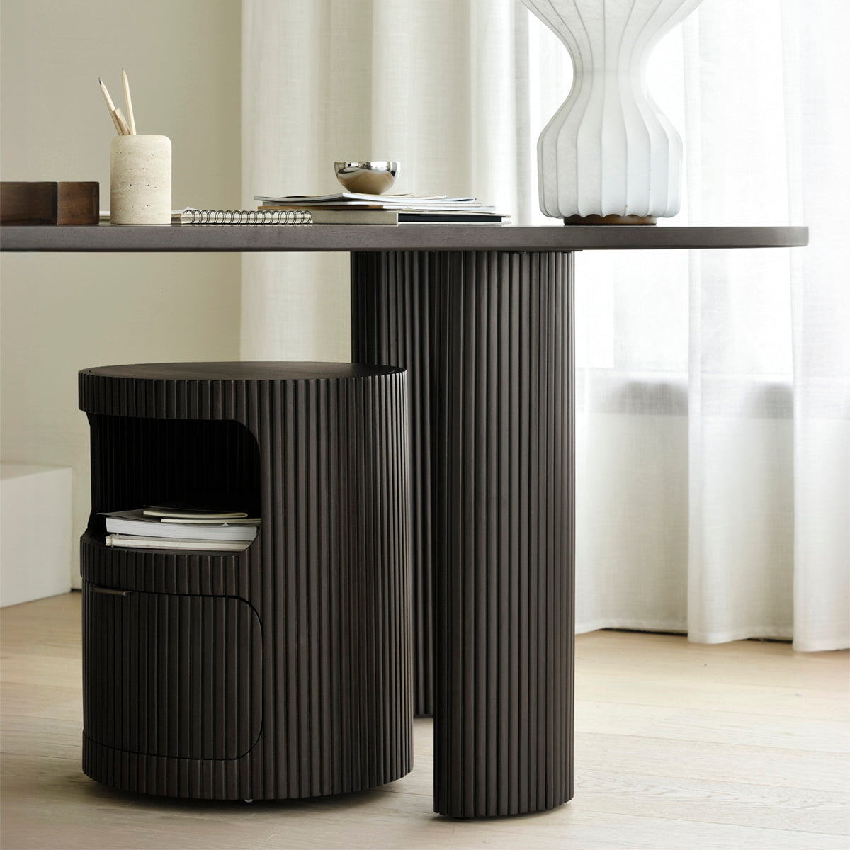 Boomerang Drawer Nightstand - Modern Bedside Table with Unique Curved Design for Bedroom, Living Room, or Office - Perfect for Small Spaces and Storage Organization