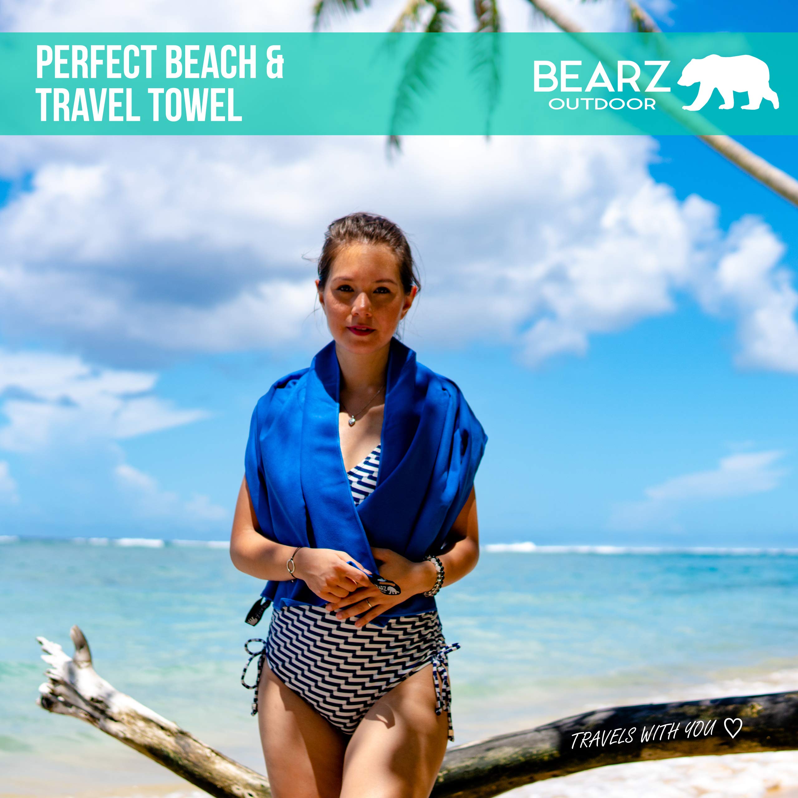 BEARZ Outdoor Microfiber Towel Set - Ultra Absorbent Quick Dry Gym, Yoga, Camping & Travel Towels - Compact Lightweight for Workout, Beach & Sports - Includes Free Face Towel for On-the-Go Use