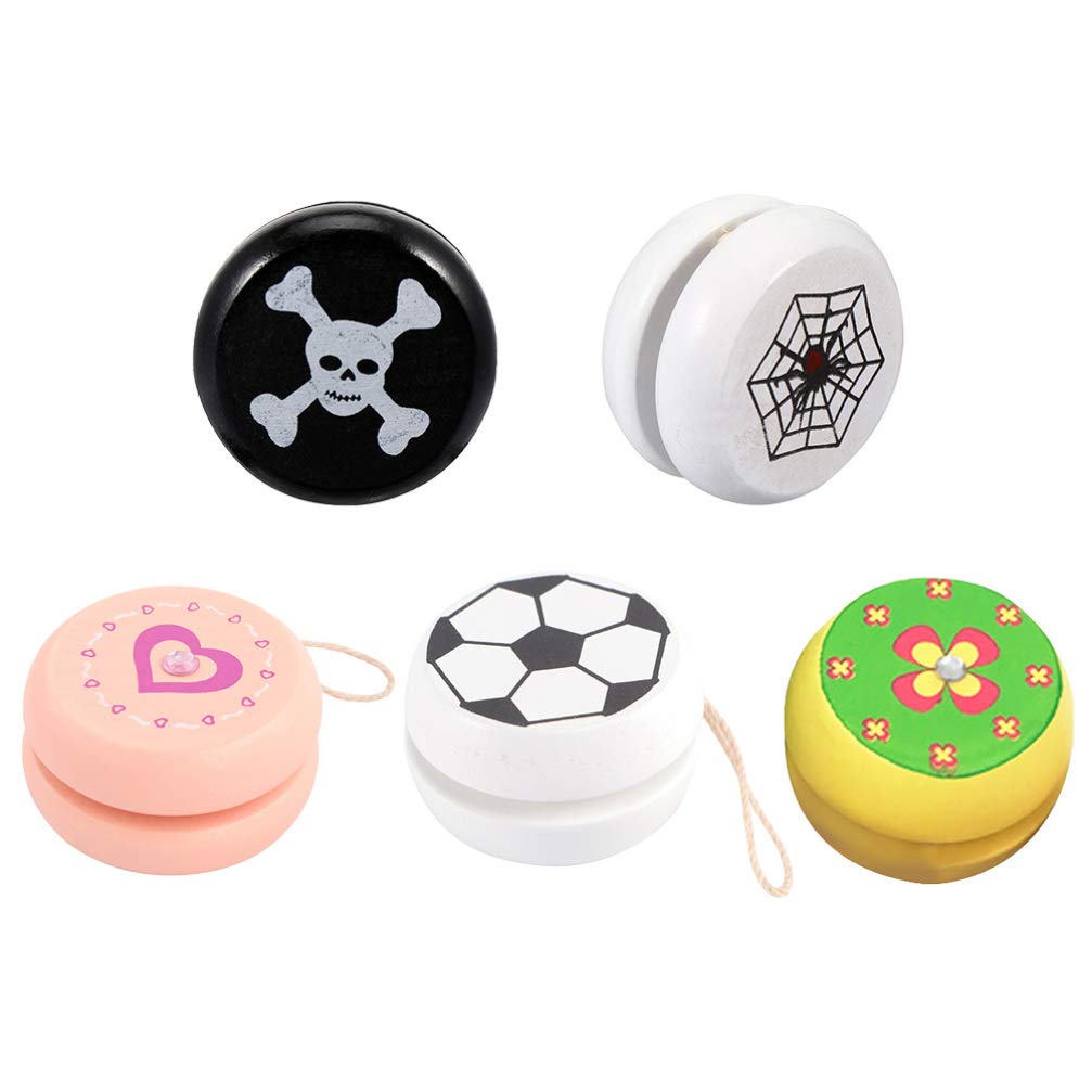 NUOBESTY 5Pcs Wooden Yoyo Toys for Kids - Heart Shamrock Design, Thread Control, Early Educational Game, Perfect for Boys' Gifts, Children's Birthday Party Favors, 5cm - Ideal for Outdoor Play and Skill Development