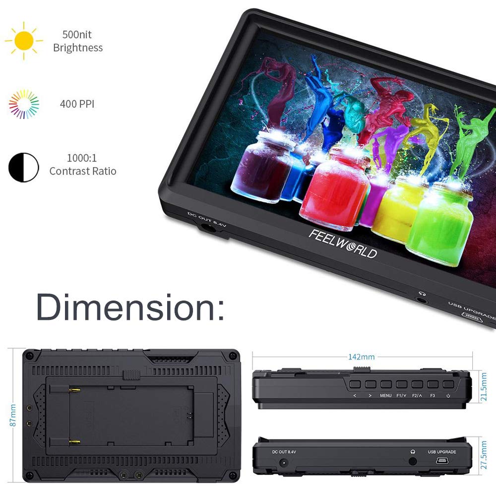 FEELWORLD FW568 V3 6-inch Full HD 1920x1080 IPS DSLR Camera Monitor with Focus Assist, Waveform LUTS, Video Peaking, 4K HDMI, 8.4V DC Input - Perfect for Filmmaking, Photography & Video Production