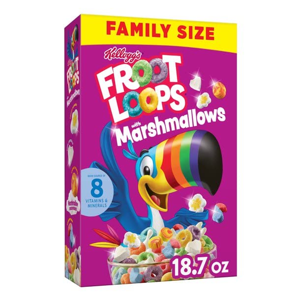 Kellogg's Froot Loops Cereal with Marshmallows - 18.7oz Box | Sweet & Fruity Breakfast Cereal for Kids & Adults | Perfect for School Mornings, Snacking & Family Breakfasts