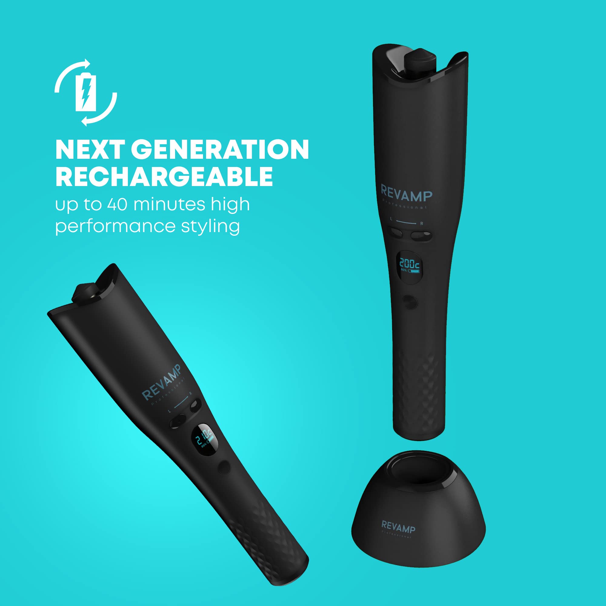 REVAMP iGEN Hollywood Cordless Hair Curler - Automatic Rotating Curling Iron with Ceramic Ionic Barrel for Tight Curls & Beach Waves | Wireless Styler for Salon-Quality Wavy Hair at Home, Travel & Special Occasions