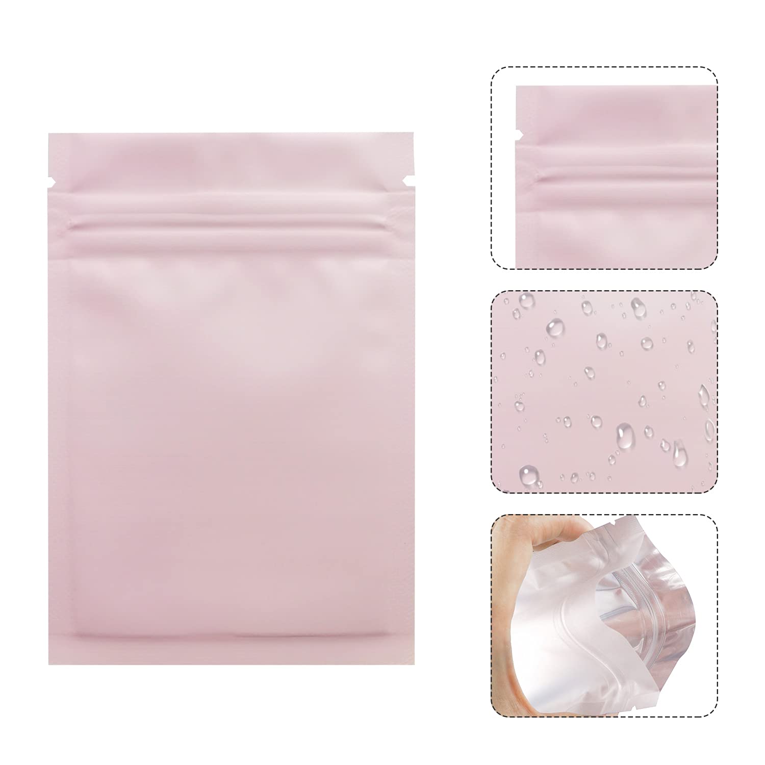 100 Pack 3.3 x 5.1 Inch Pink Mylar Bags with Clear Window - Resealable, Smell Proof, Airtight Foil Pouch for Food Storage, Coffee, Tea, Herbs & Cannabis Preservation - Perfect for Kitchen, Pantry & Travel Organization