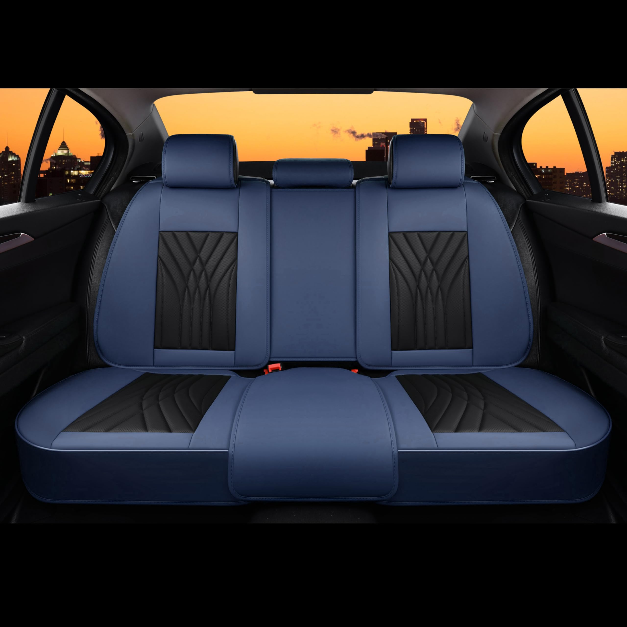 FLORICH Waterproof Car Seat Covers Full Set (5 Seats) - Premium Leather Seat Protectors for Cars, SUVs & Trucks in Black & Blue | Perfect for Daily Commutes, Road Trips & Family Protection