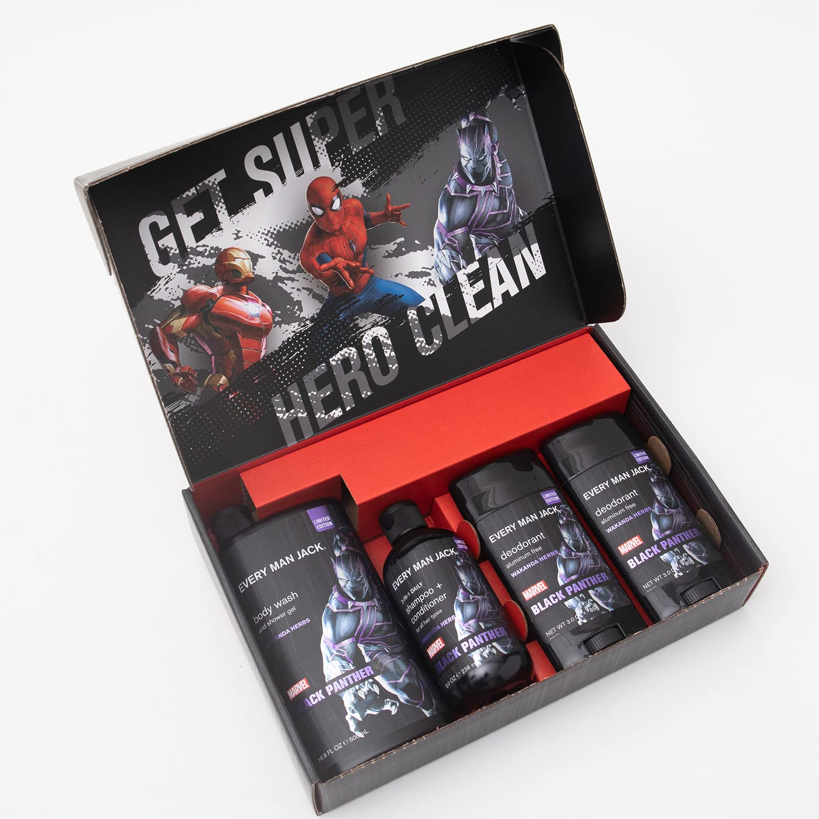 Every Man Jack Black Panther Body Wash & Shampoo Set with Deodorant 2-Pack - Natural Ingredients, Fresh Scents for Men | Marvel-Themed Gifts for Him | Perfect for Shower, Gym & Daily Skincare Routine (WSS6-B1067)