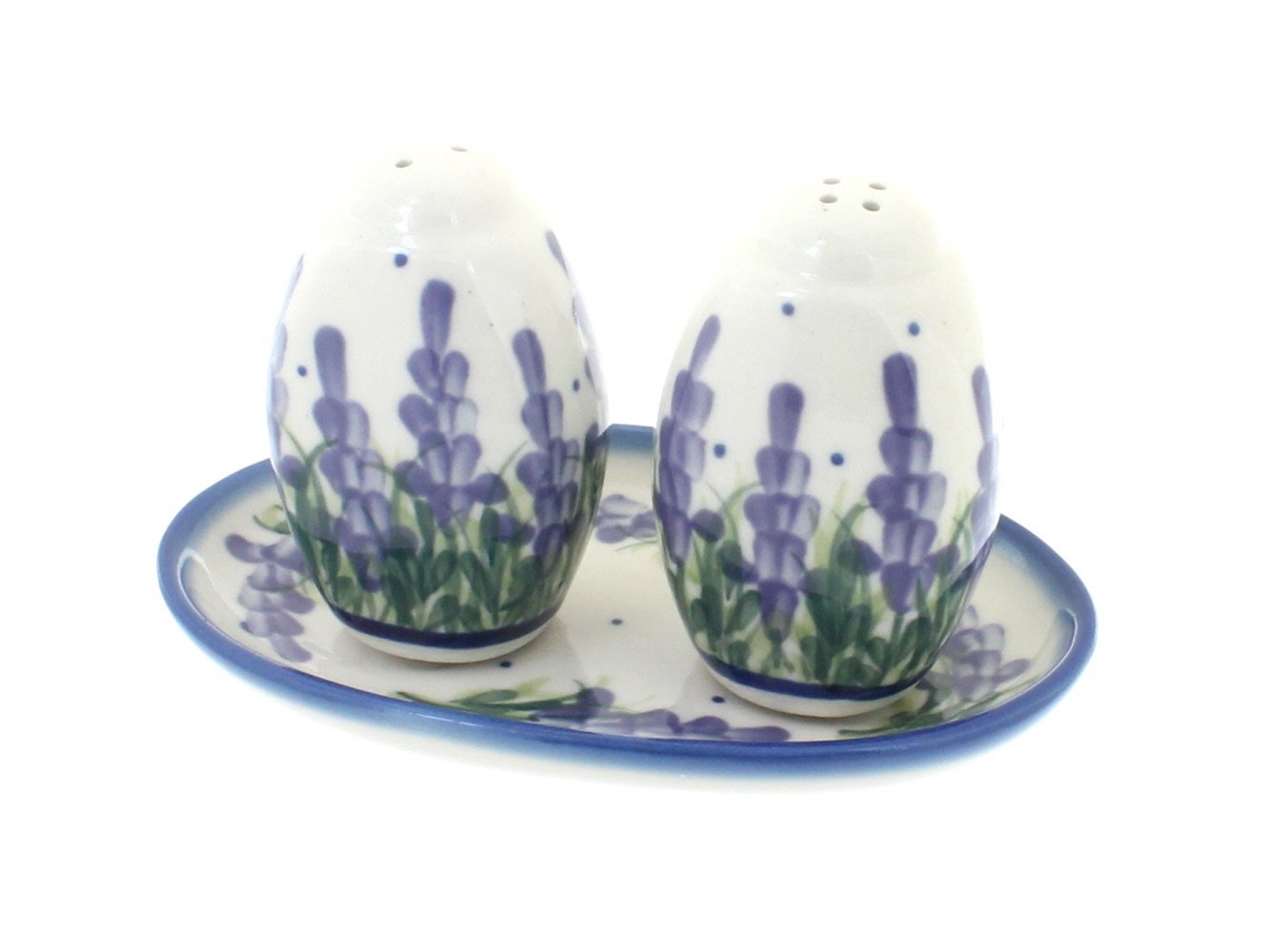 Handmade Blue Rose Polish Pottery Salt and Pepper Shakers - Lavender Fields Design - Perfect for Kitchen, Dining Table, and Gift Giving