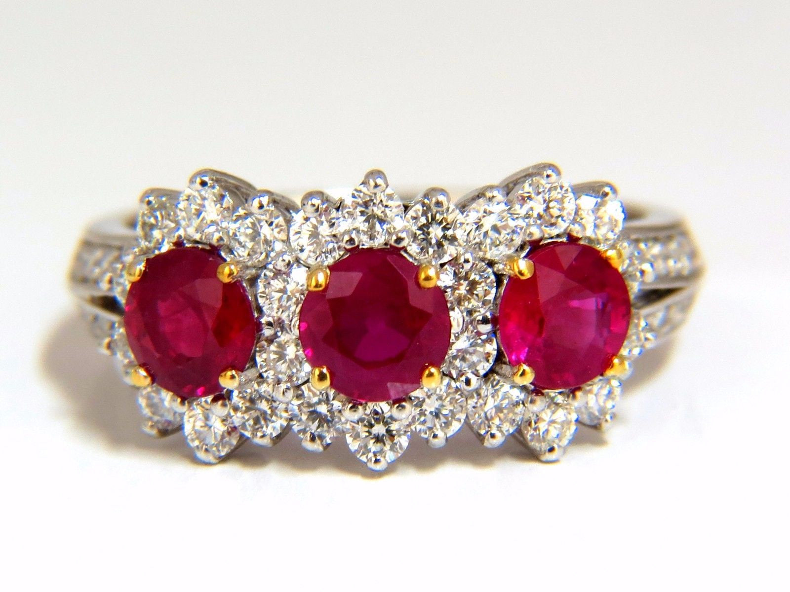 2.52ct Natural Vivid Red Ruby & Diamond Ring in 14K Gold - Three Stone Halo Engagement Ring for Women, Perfect for Anniversary, Wedding & Special Occasions