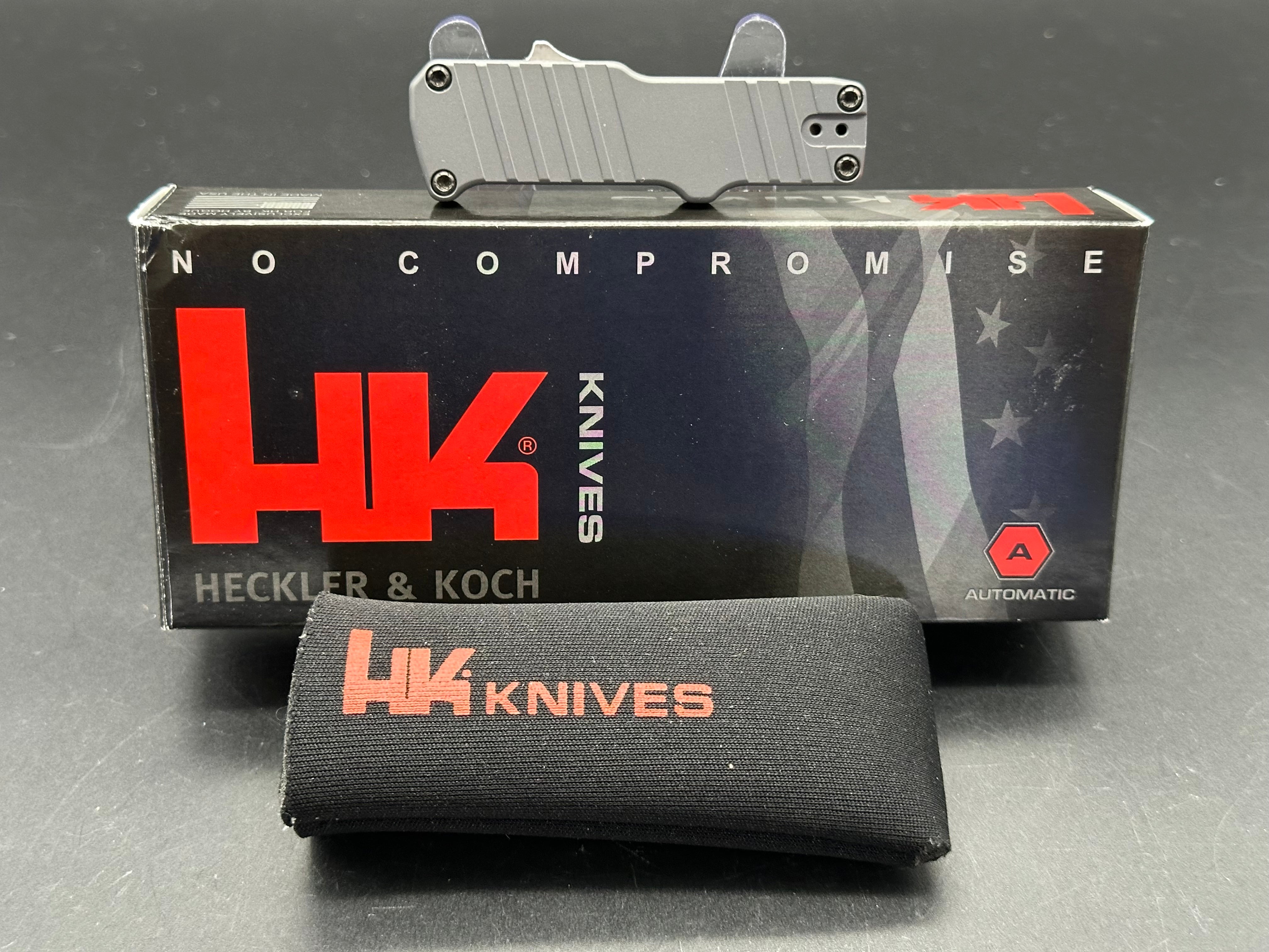 Hogue Micro Incursion D/E OTF Automatic Knife - Gray Aluminum Handle, Double Edge Tactical Knife for Outdoor, Camping & EDC Use