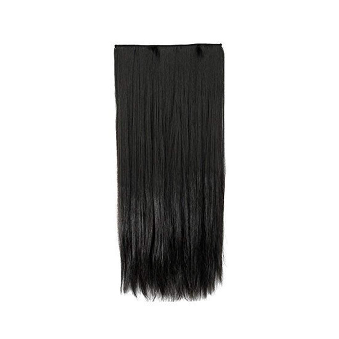 BeatStock 24 Inch Synthetic Straight Hair Extensions for Women - 5 Clips in 1 Piece for Added Length & Volume (Black) | Perfect for Parties, Weddings & Everyday Styling