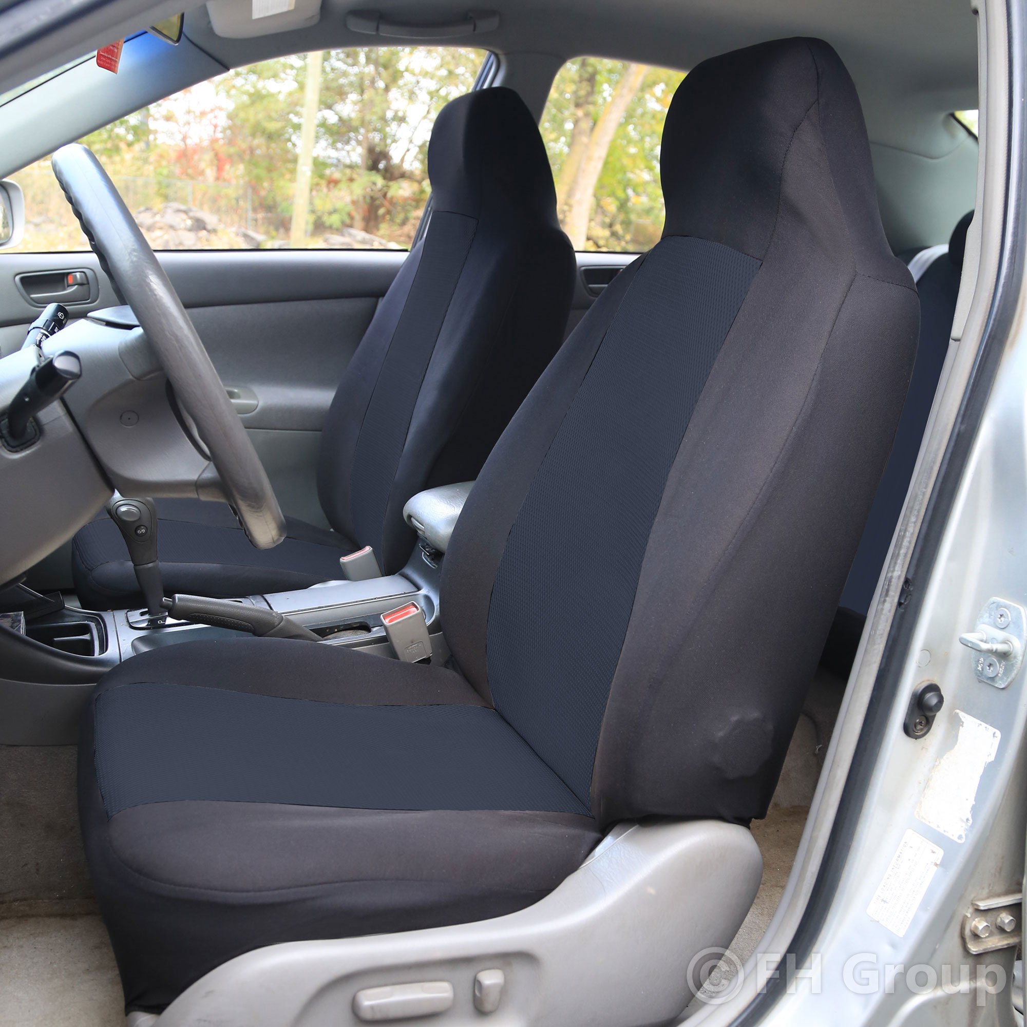FH Group Universal Car Seat Covers Set - Black Cloth for SUV, Sedan, Van | Perfect for Road Trips & Daily Commute