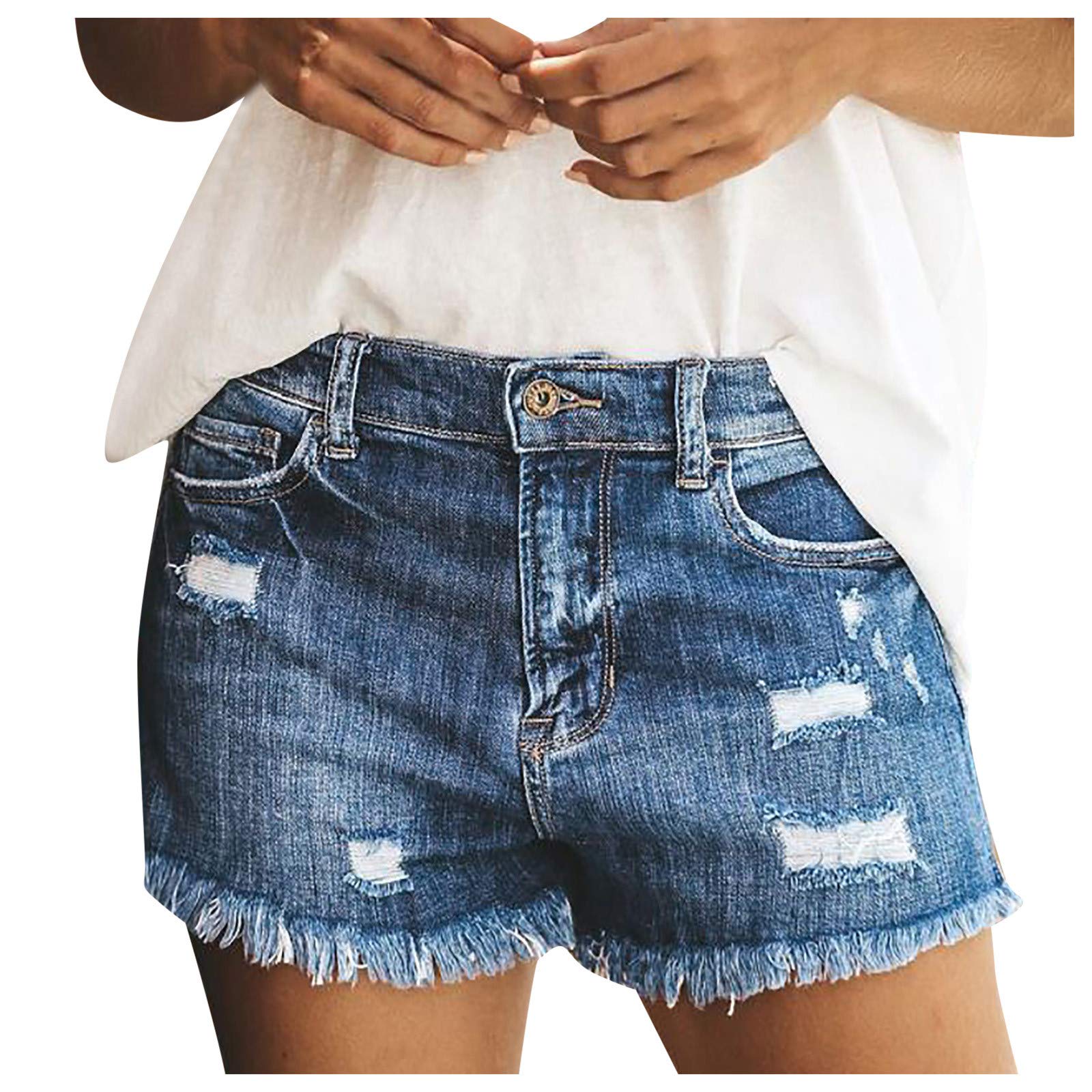 iOPQO Women's High Waist Slimming Denim Shorts with Distressed Holes - Summer Sexy Jeans Shorts for Women, Plus Size Available | Perfect for Casual Outfits, Beach Wear & Street Style