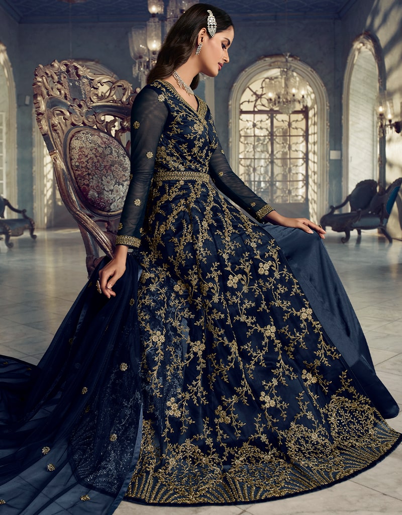 Elegant Blue Anarkali Semi-Stitched Suits for Women - Traditional Indian Party Wear for Weddings, Festivals & Special Occasions