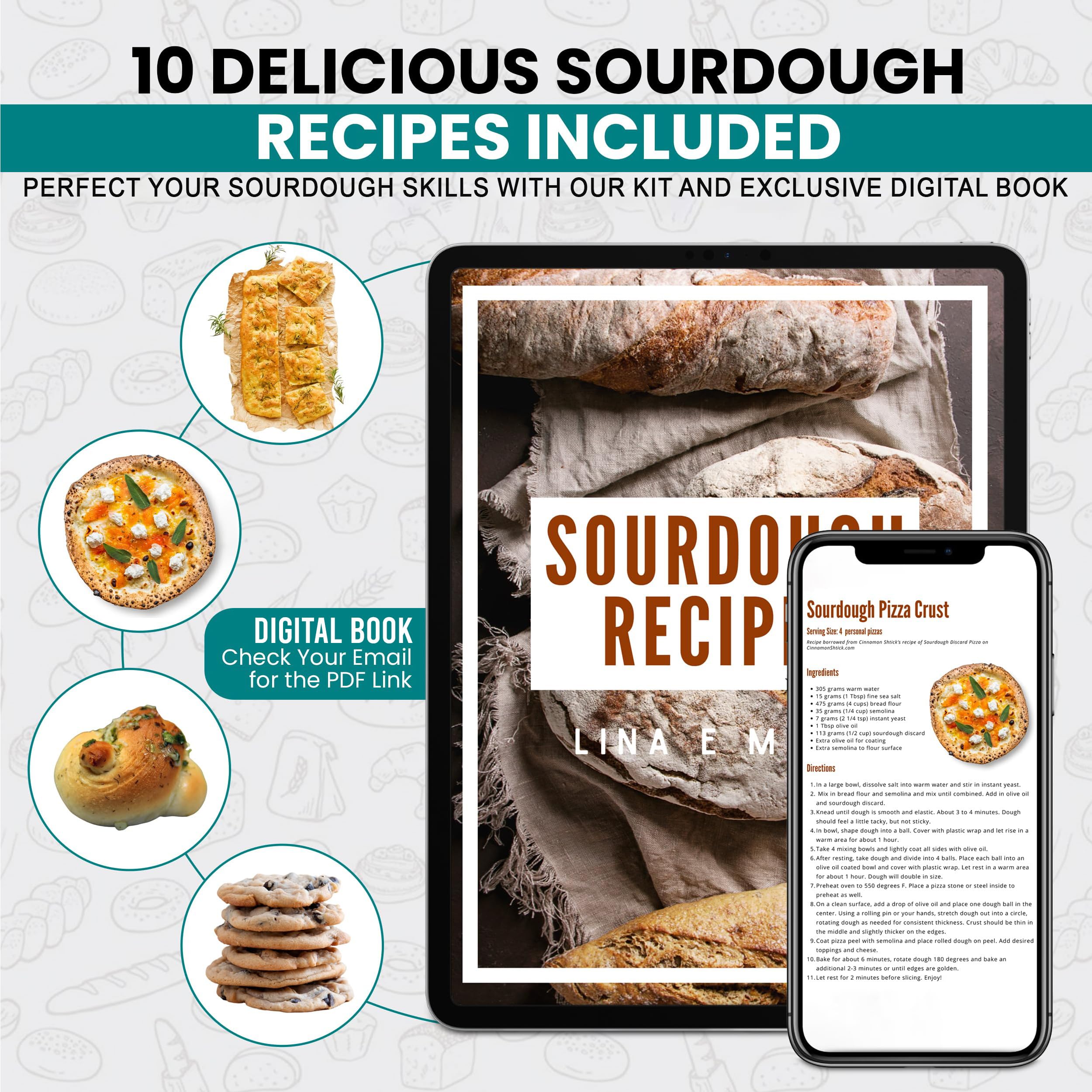 34 Oz Sourdough Starter Jar with Wooden & Aluminum Lid - Complete Sourdough Starter Kit Includes Spatula & Funnel - Wide Mouth Glass Jar for Homemade Bread Baking - Perfect for Beginners & Professional Bakers - Ideal for Kitchen, Gifts & Artisan Bread Making
