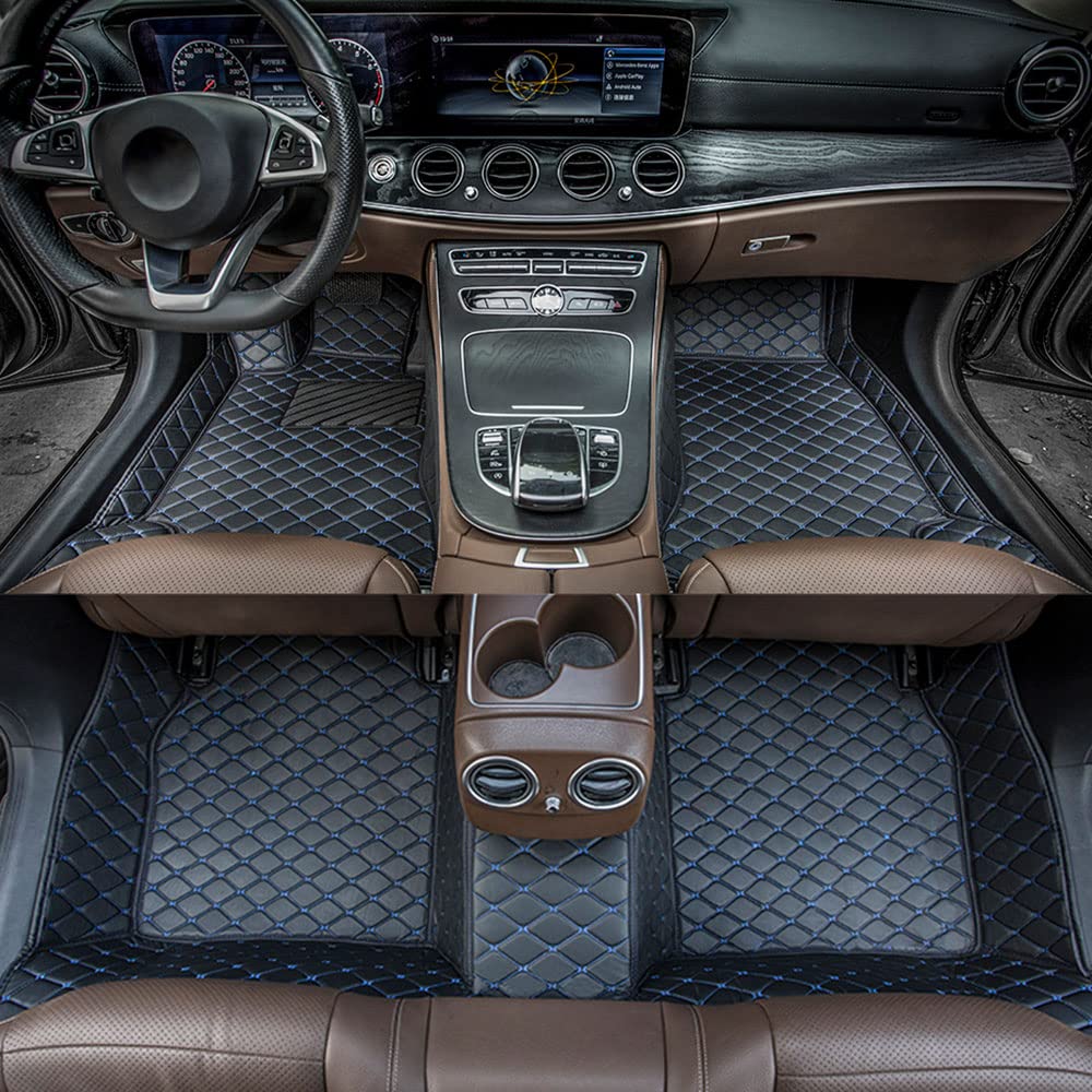 Custom All-Weather Non-Slip Leather Car Floor Mats for KIA Stinger 2018-2022 - Perfect Fit Floor Liners (Black-Blue) | Durable Protection for Rain, Snow & Mud | Ideal for Daily Commute & Road Trips