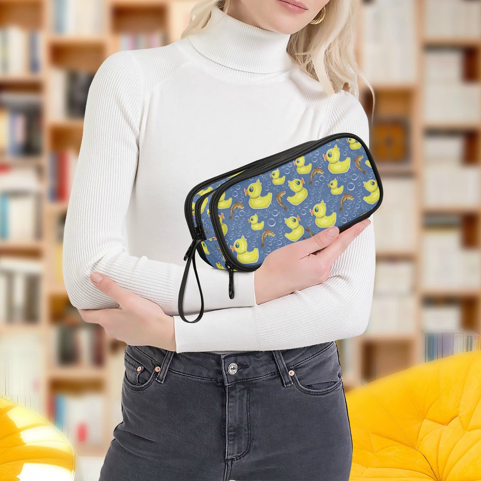 J JOYSAY Large Capacity Ducks & Fish Design Pencil Case for School, College, Office - Spacious Pen Pouch for Boys & Girls - Perfect for Organizing Stationery, Art Supplies, and Writing Tools