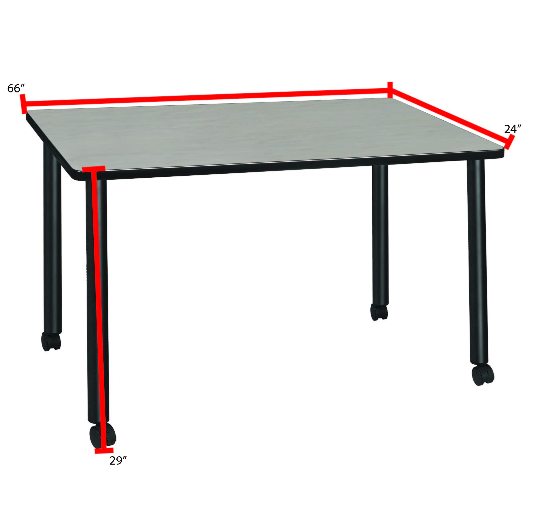 Regency Kee 66 x 24 Inch Mobile Desk with Maple Wood Top and Black Metal Legs - Perfect for Home Office, Classroom, or Studio Workspace