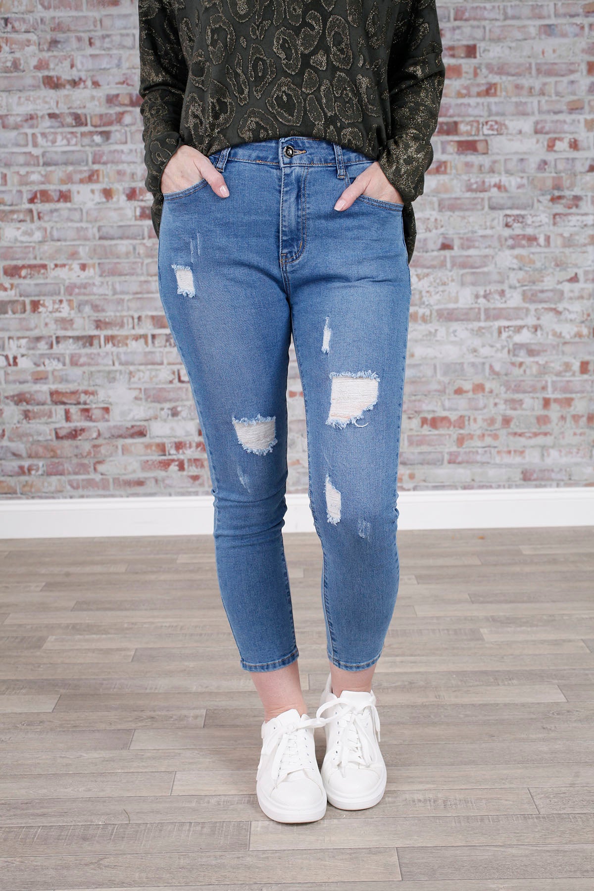 Riley Ripped Skinny Jeans for Women - High Waist Stretch Denim Pants | Trendy Distressed Jeans for Casual Outfits & Night Out