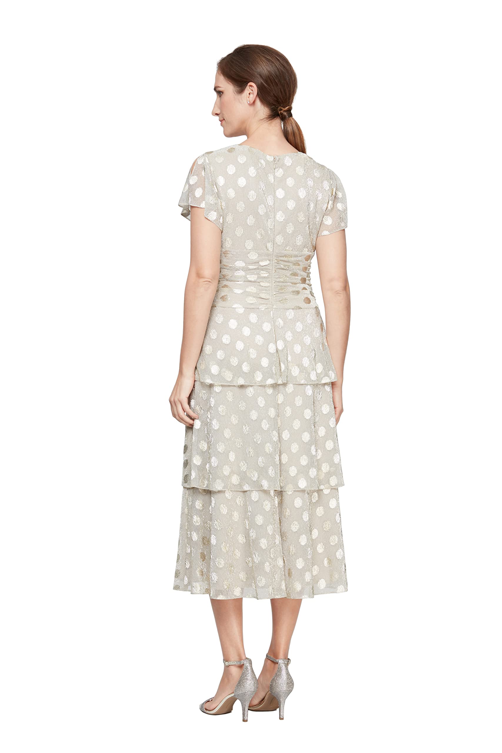 S.L. Fashions Women's Short Sleeve V-Neck Midi Cocktail Dress with Ruched Waist - Wedding Guest, Party, Formal Occasion Dress (Petite & Regular Sizes) | Elegant & Flattering Fit for Special Events