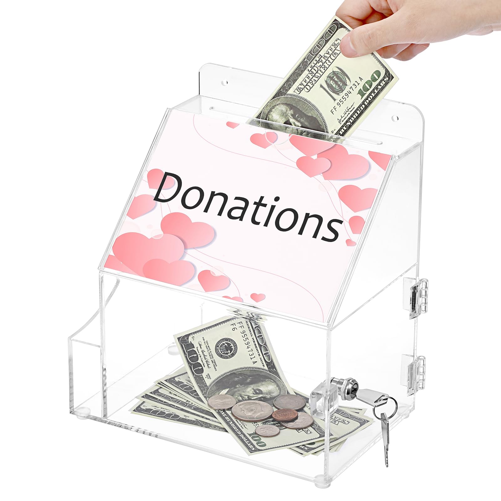 BTSKY Lockable Acrylic Suggestion Box - Wall Mounted Donation Box with 5