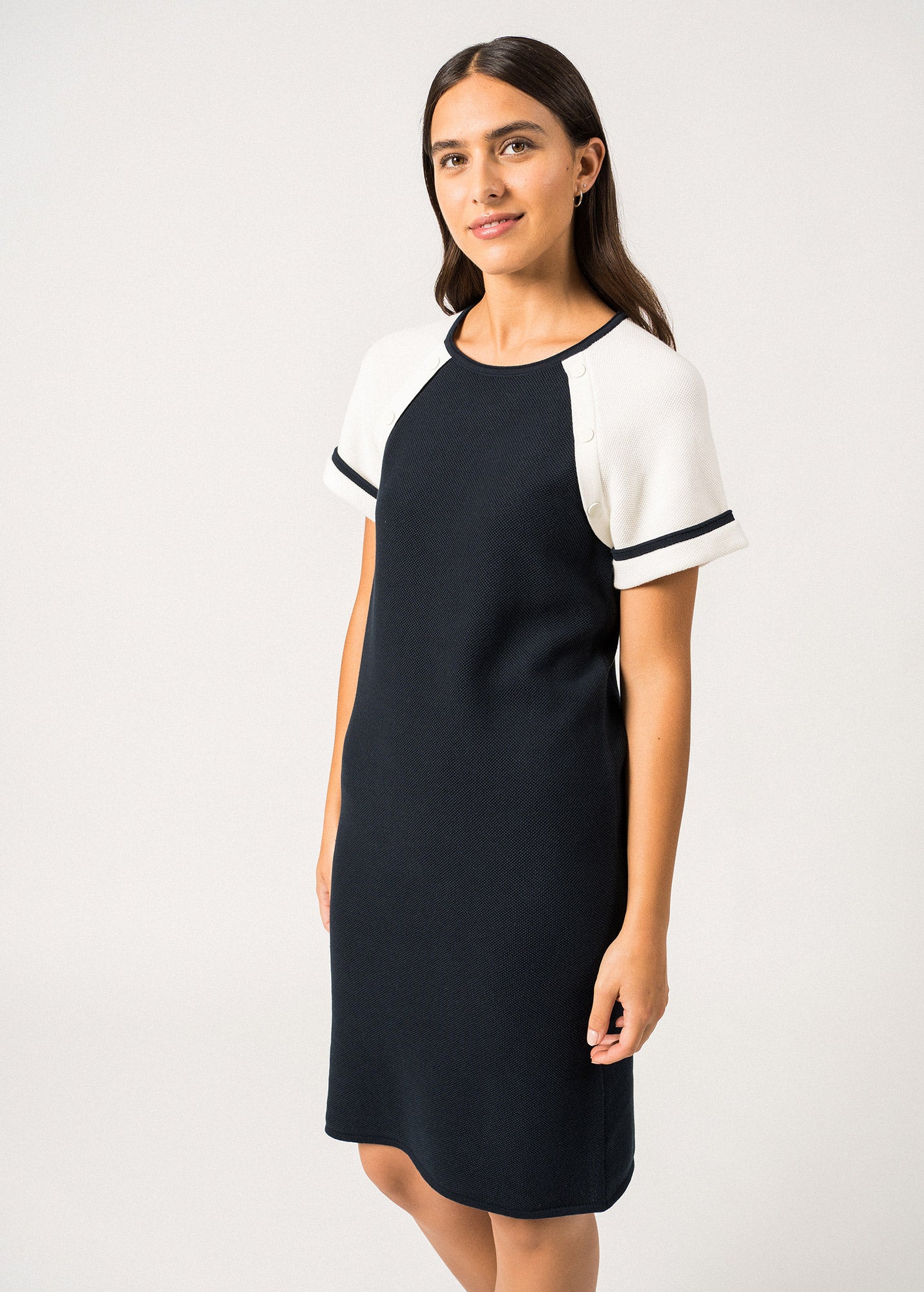 Isabelle Ballu Fancy Knit Cotton Dress - 100% Soft Cotton Women's Summer Dress in Navy/Ivory | Casual Beachwear & Boho Chic Outfit for Vacation