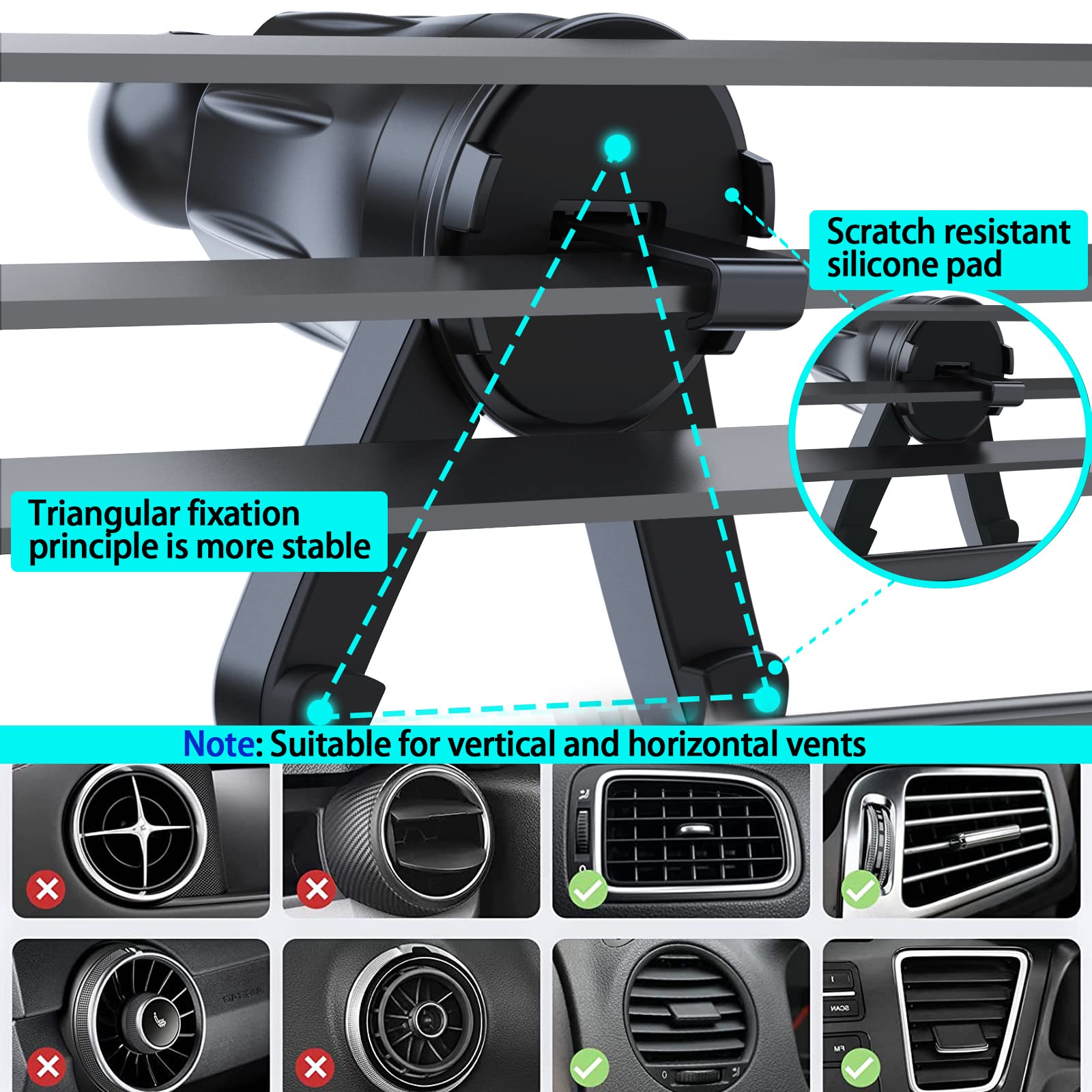 2023 Upgraded Metal Hook Universal Car Phone Mount - Secure Car Vent Phone Holder for iPhone & All Smartphones - Perfect for Commuting, Road Trips & Hands-Free Navigation