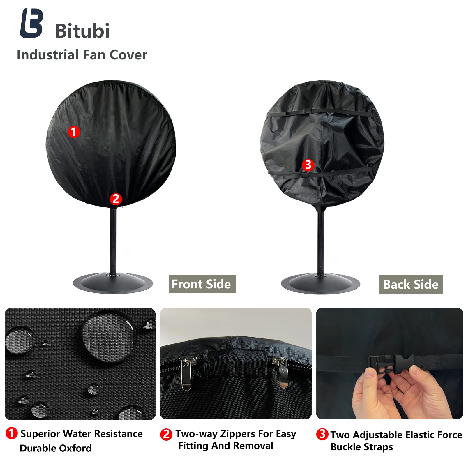 Bitubi Waterproof Outdoor Fan Cover - Heavy Duty 600D Oxford Dustproof Cover for 18-20 Inch Industrial & Pedestal Fans - Black | Perfect for Garage, Workshop, Patio & Outdoor Use