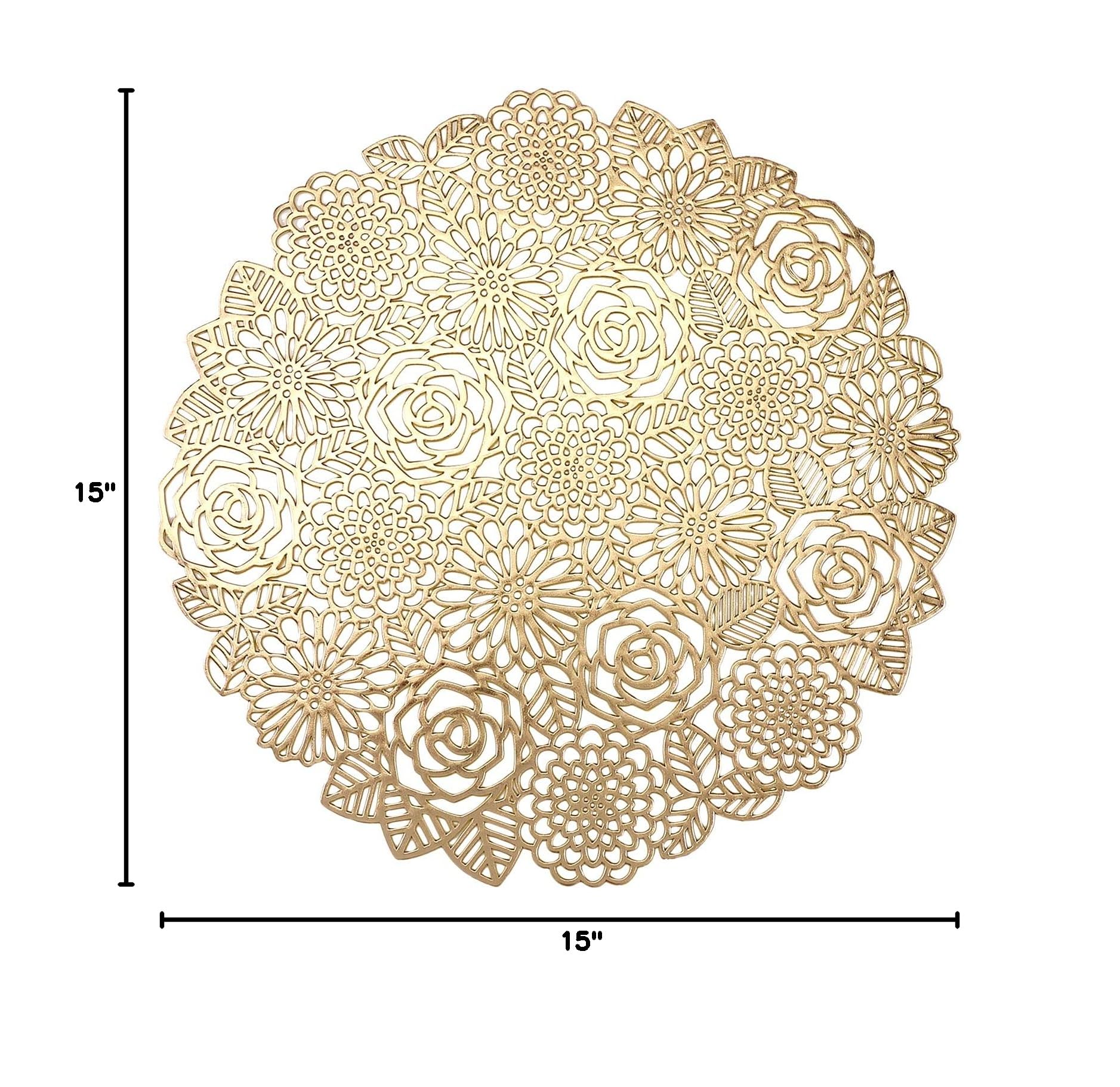 VUDECO Elegant Gold Round Placemats Set of 6 - Premium Vinyl Table Mats for Dining Decor, Fall & Holiday Dinner Parties, Indoor Table Setting - Waterproof & Easy to Clean Charger Plates