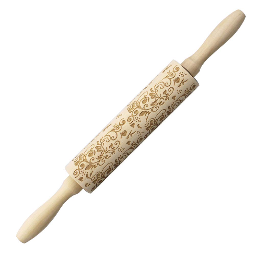 ABOOFAN Wooden Christmas Rolling Pin - 12 Inch Baking Roller for Cookies, Pastry, Dough - Handcrafted Wooden Kitchen Tool for Holiday Baking & Christmas Decorations (Perfect for Gingerbread, Sugar Cookies & Festive DIY Crafts)