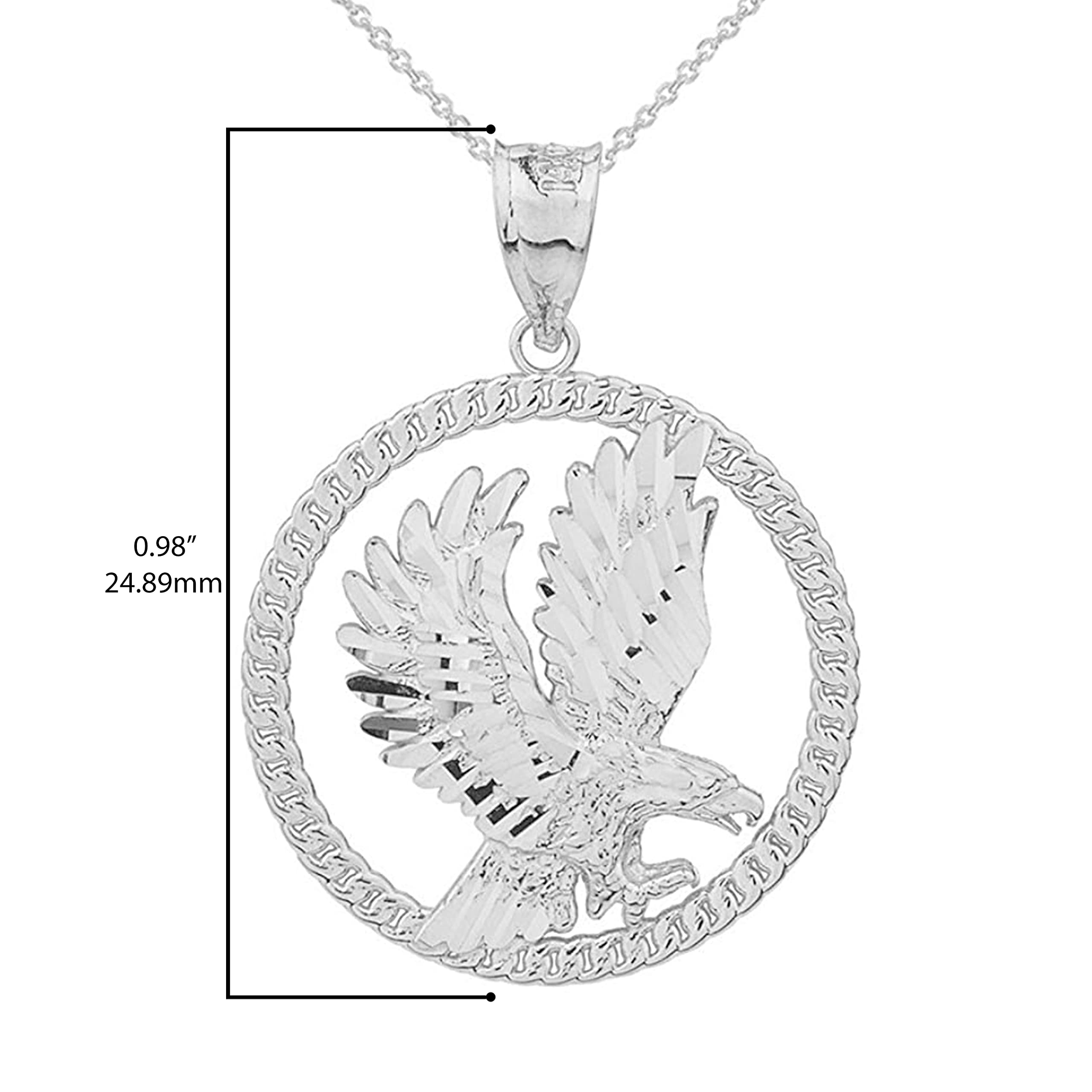 Animal Kingdom .925 Sterling Silver American Eagle 1 Inch Round Frame Pendant - Pendant Only or Necklace with 16 to 22 Inch Chain - Perfect for Gifts, Jewelry Collections & Patriotic Fashion
