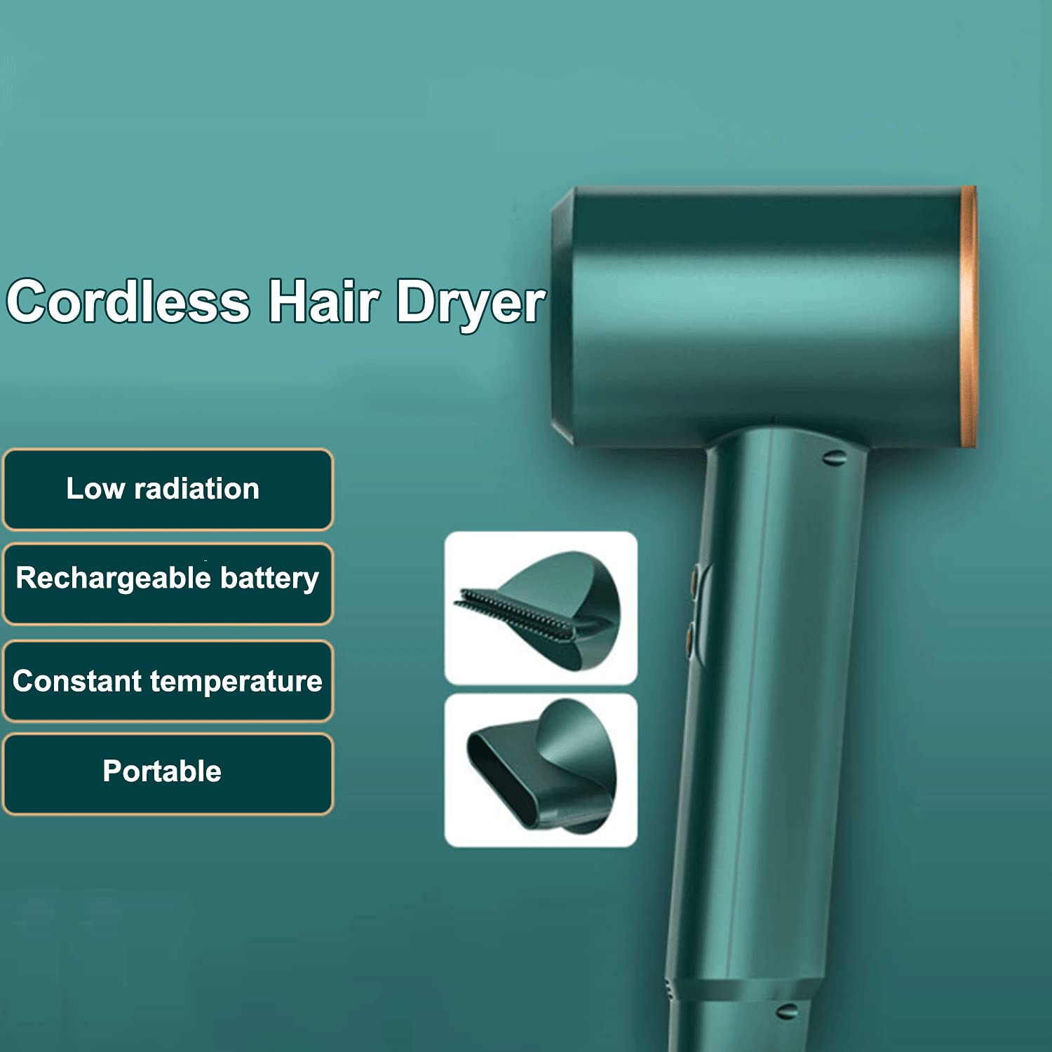 **300W Cordless Hair Dryer with Nozzles - 3 Speed & Heat Settings, Rechargeable Lithium Battery for Travel, Camping & Outdoor Use - Perfect for Styling On-The-Go**