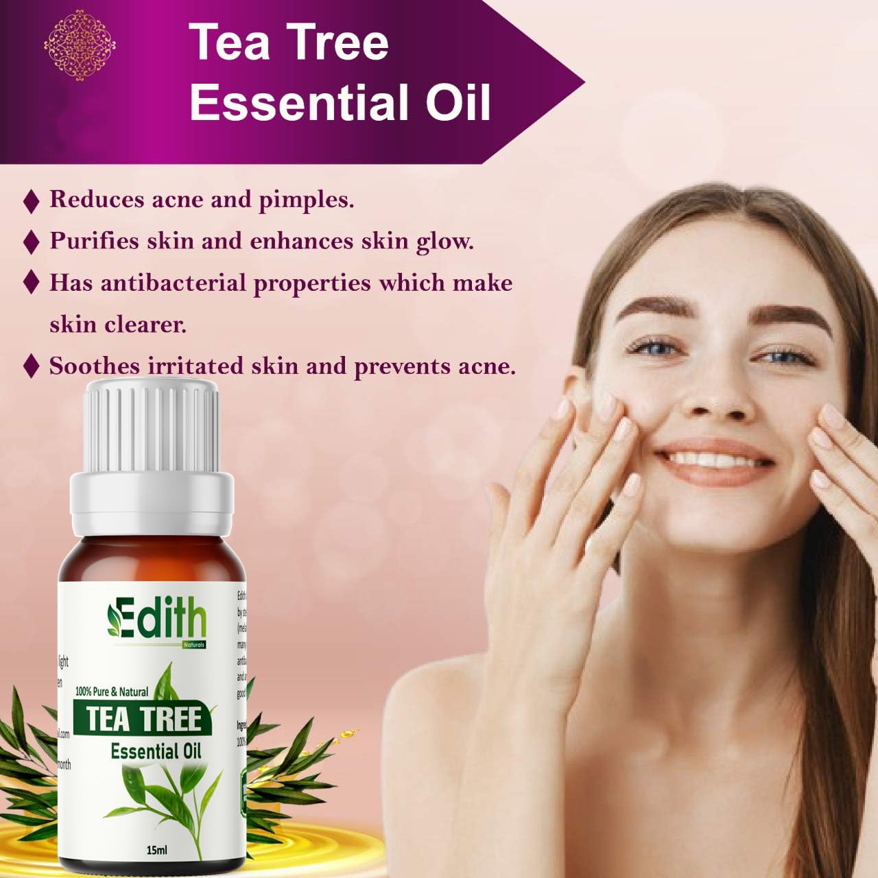 100% Pure Tea Tree Essential Oil for Skin, Hair & Face - Natural Acne Treatment & Dandruff Solution - Perfect for Aromatherapy, DIY Beauty & Scalp Care