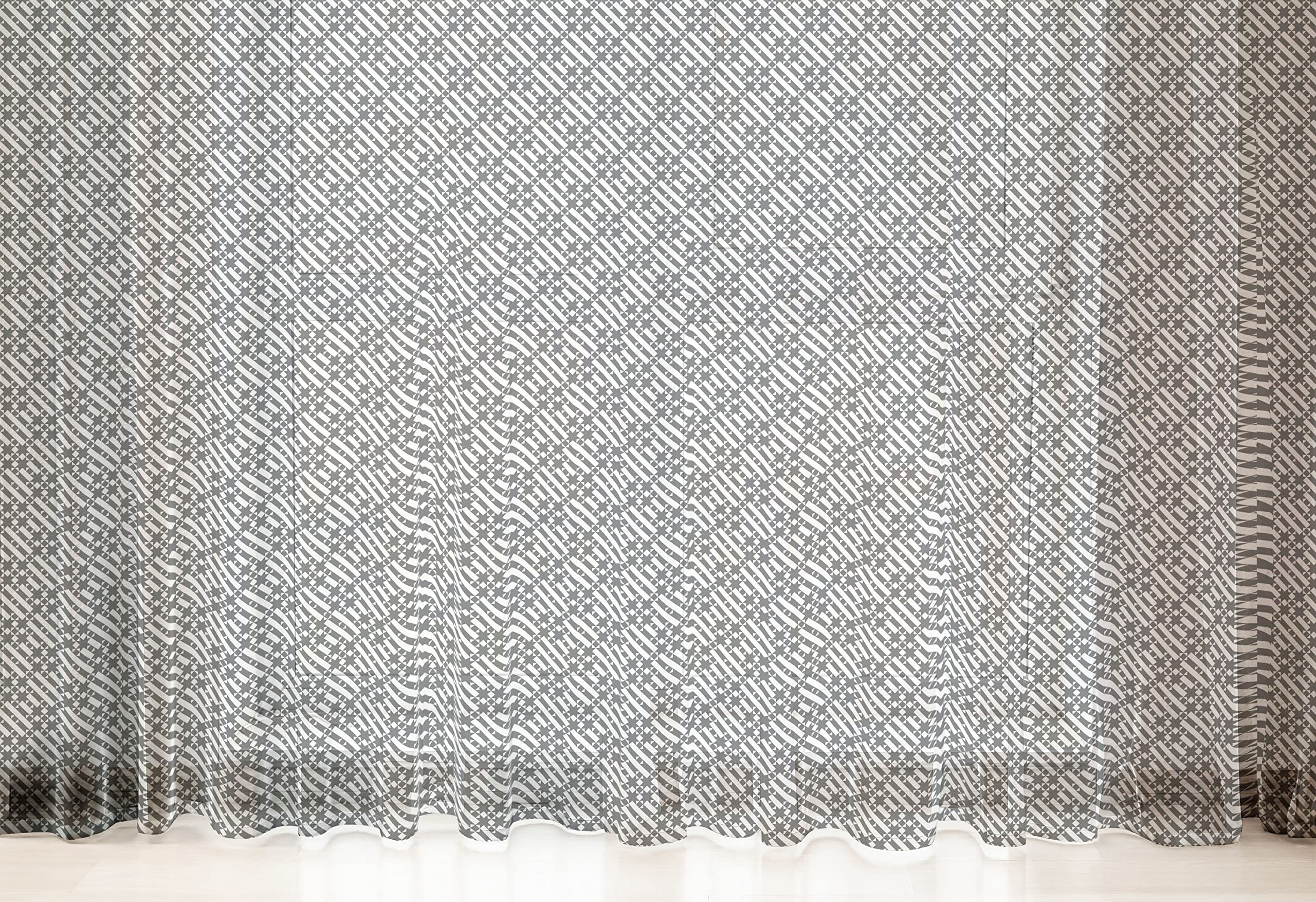 Ambesonne Abstract Tulle Curtains - Geometric Pattern Sheer Drapes with Rod Pocket, Dark Grey & White, 108x90 Inches (2 Panels) | Perfect for Weddings, Parties, Living Room & Bedroom Decor