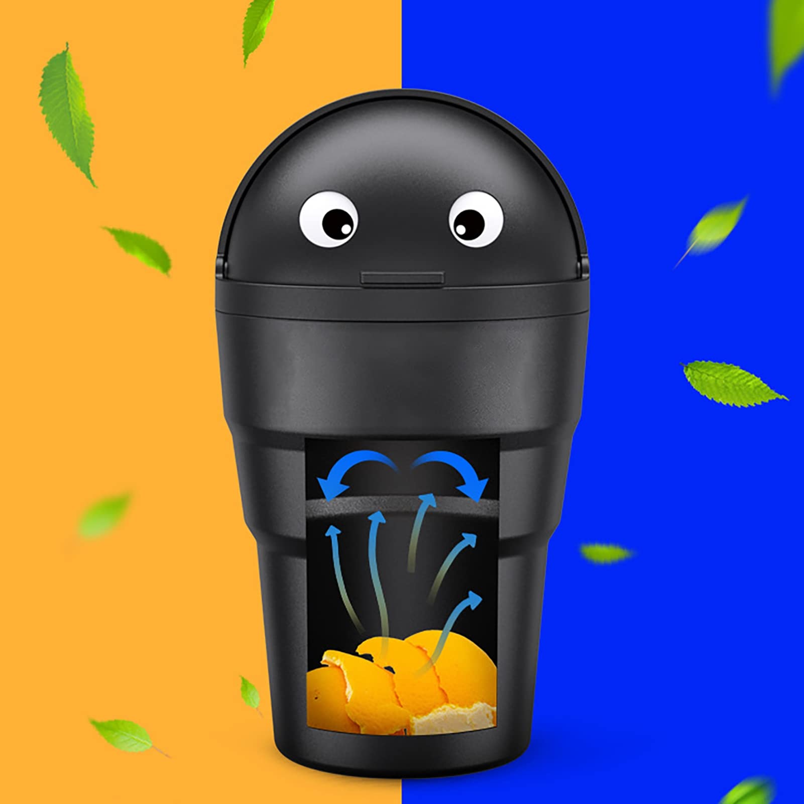 Leakproof Car Trash Can with Swing Lid - Mini Automotive Garbage Bin for Vehicles, Home & Office - Portable Desktop Waste Basket for Kitchen, Vanity, Bedroom & Bathroom (Black) | Perfect for Road Trips, Daily Commute & Home Organization