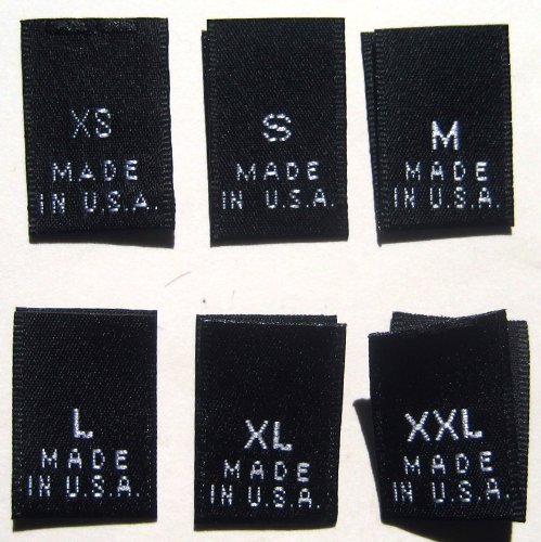 Fatoson 250pcs Premium Woven Clothing Labels - Black Custom Tags for XS S M L XL XXL (41pcs Each Size) | Made in USA | Durable Fabric Labels for DIY Crafts, Handmade Clothing & Branding