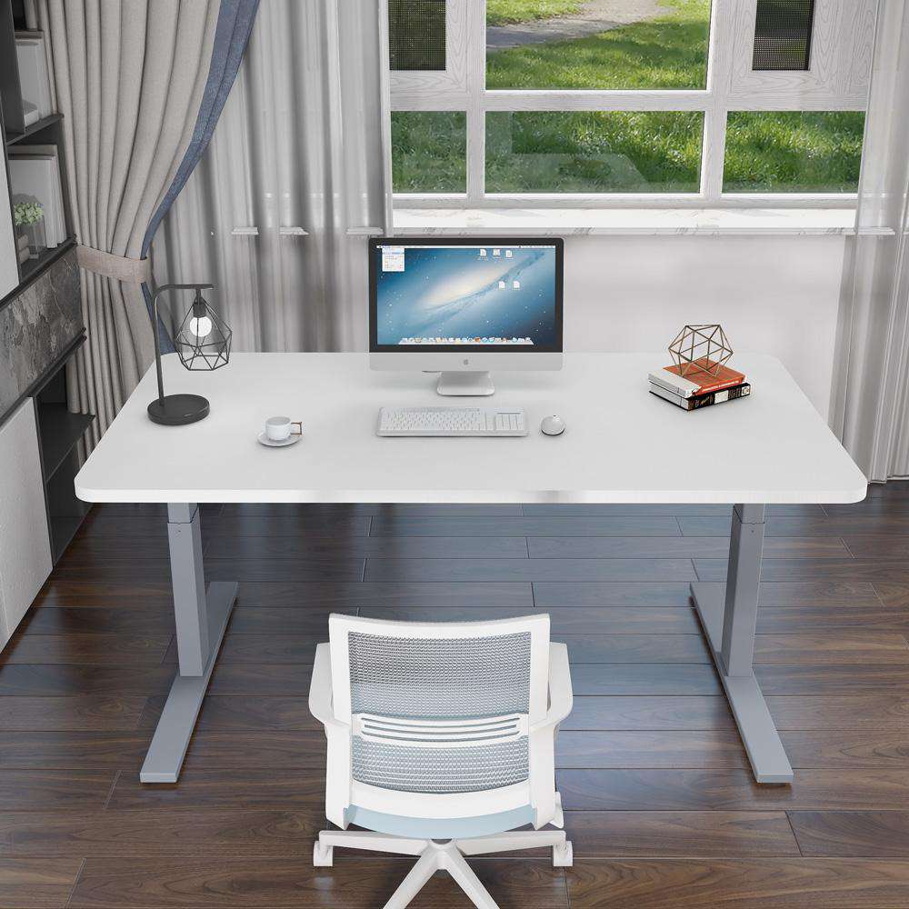 140cm Electric Height Adjustable Standing Desk - Single Motor Sit Stand Desk with Black Top (Grey Frame) - Perfect for Home Office, Gaming & Workspace Ergonomics