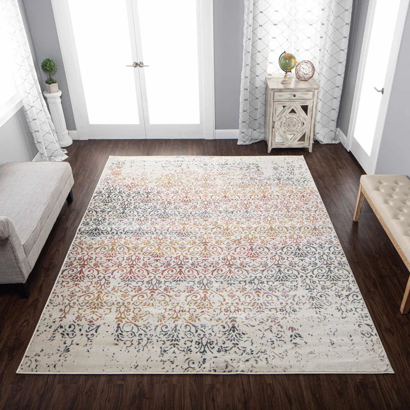 Ulani Modern Distressed Damask Indoor Area Rug - Non-Slip Runner Rug for Living Room, Bedroom, Dining Room & Entryway