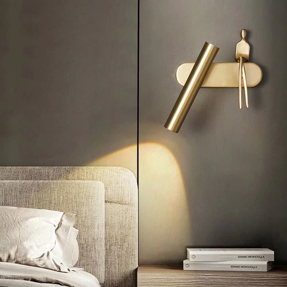 Modern Rotating Spotlight Wall Lamp - Gold Art Character Design for Bedroom & Bedside Decor | Perfect for Reading, Nightlight, and Cozy Ambiance